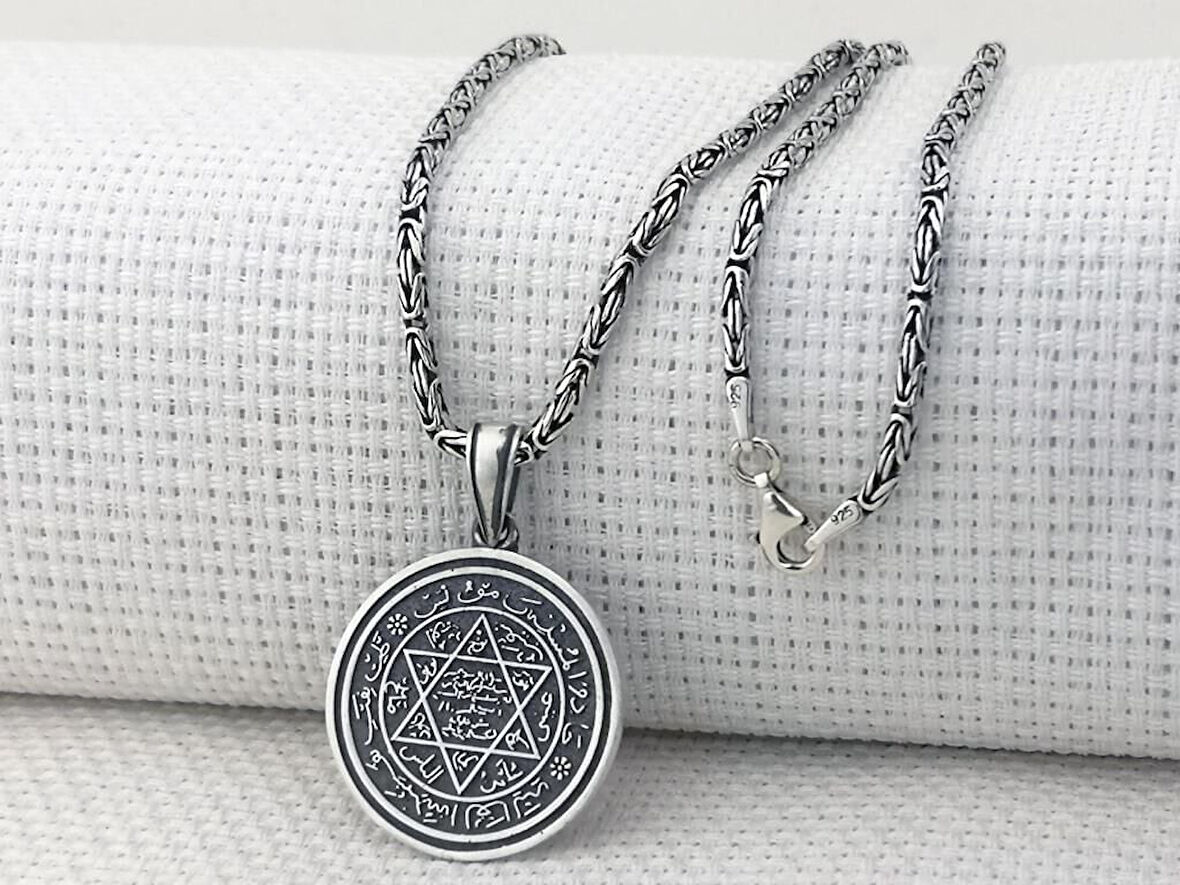 Hz Süleyman Mührü Kral Zincirli 925 Ayar Gümüş Erkek Kolye