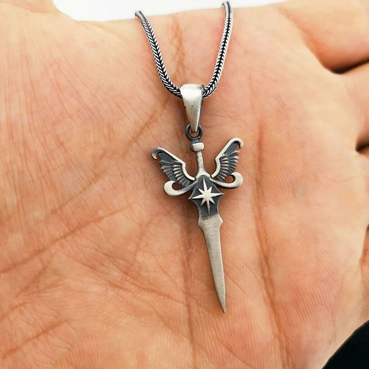 Kanat Tasarımlı 925 Ayar Gümüş Erkek Kolye