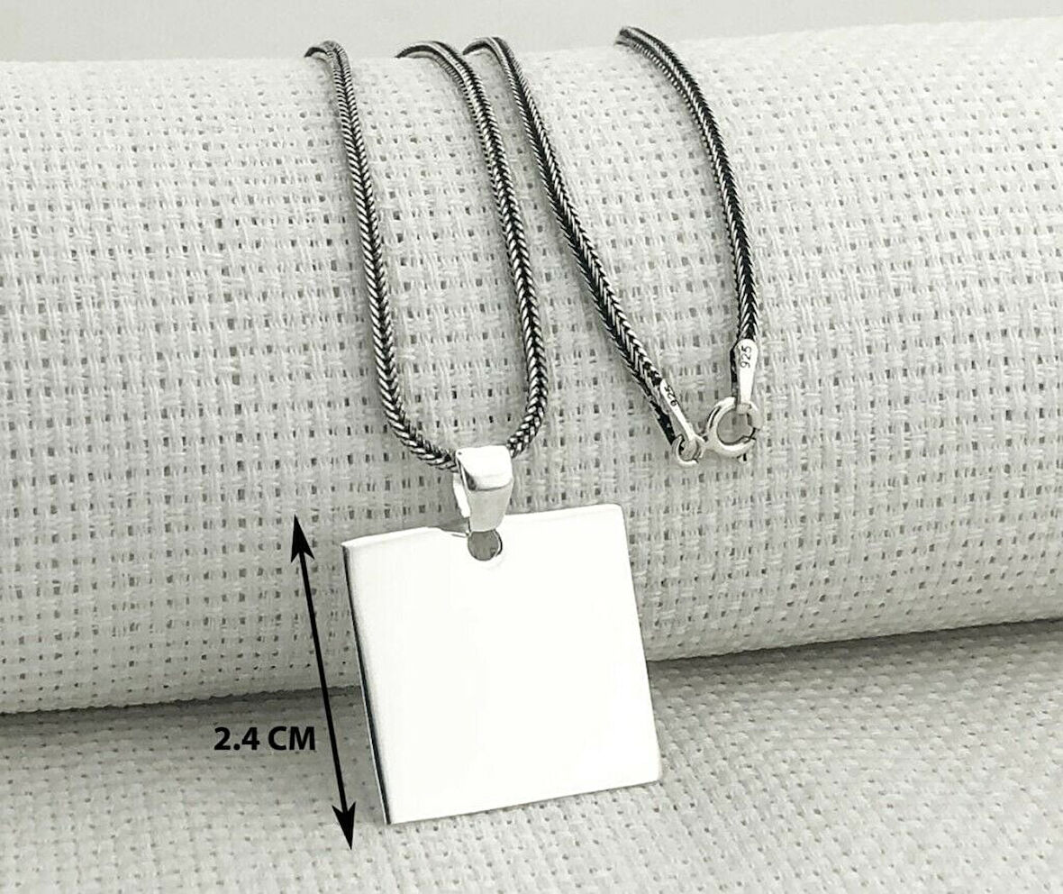 Kare Düz Parlak 925 Ayar Gümüş Erkek Kolye