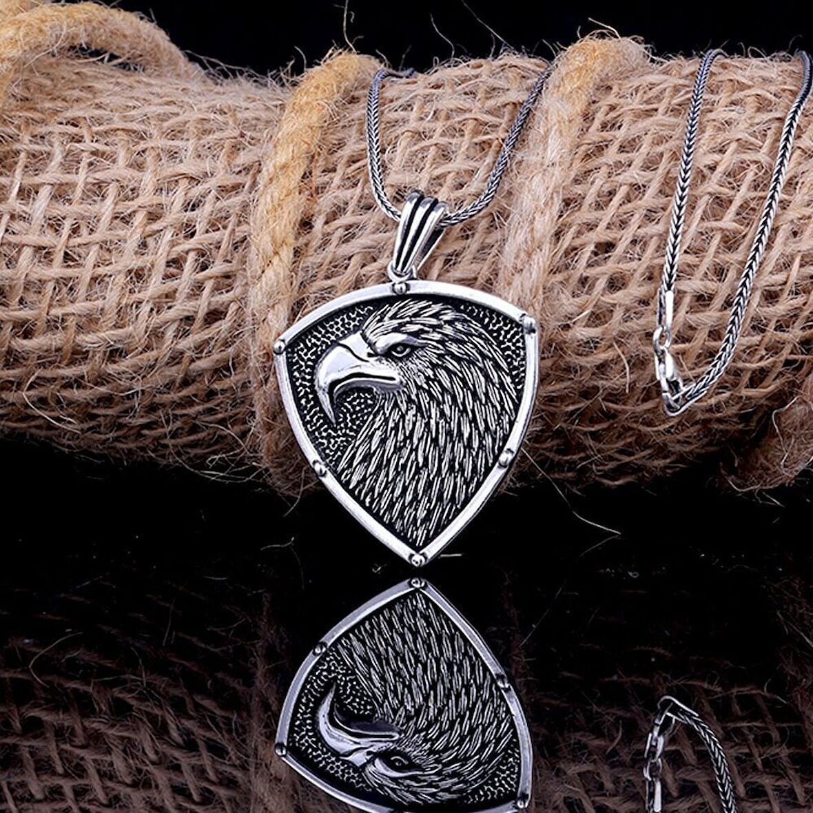 Kartal Motifli 925 Ayar Gümüş Erkek Kolye