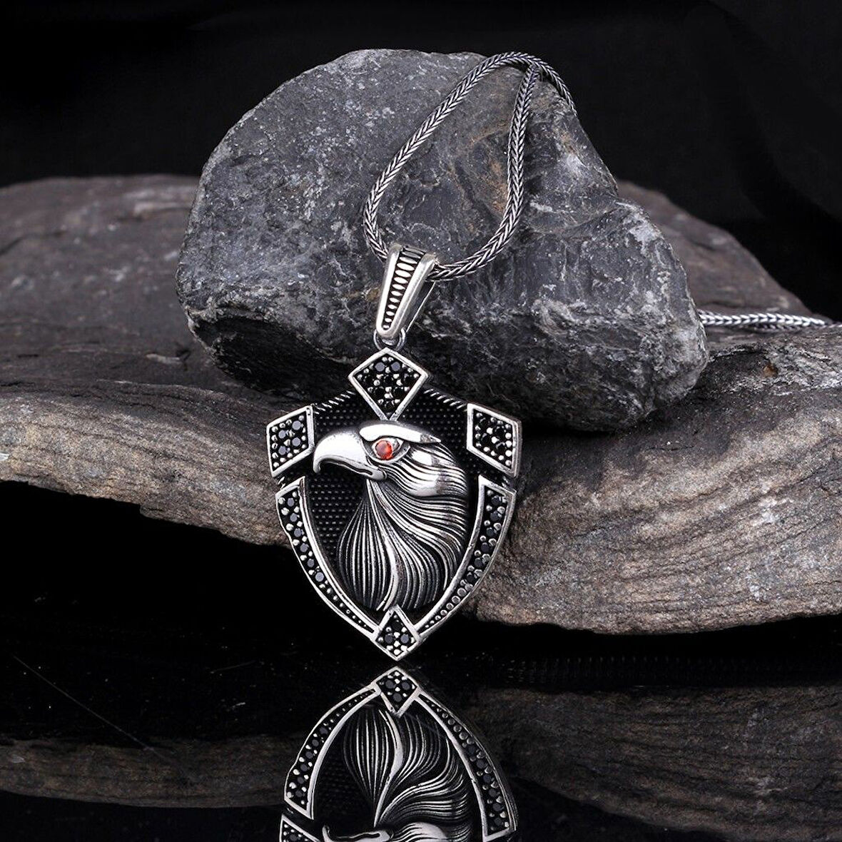 Kartal Motifli 925 Ayar Gümüş Erkek Kolye