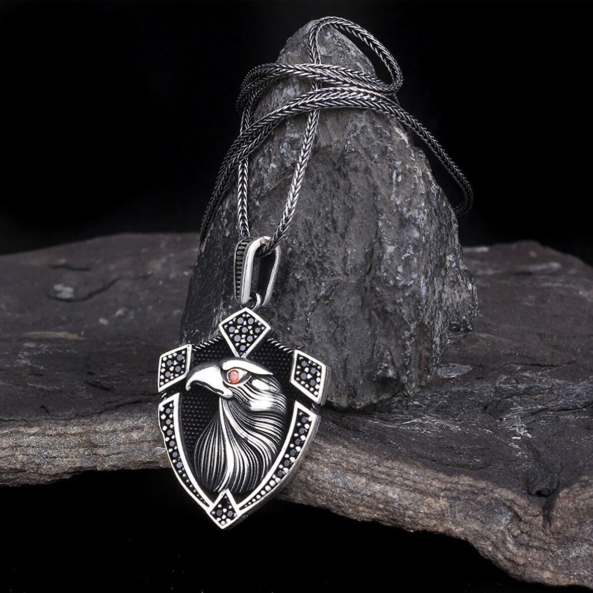 Kartal Motifli 925 Ayar Gümüş Erkek Kolye