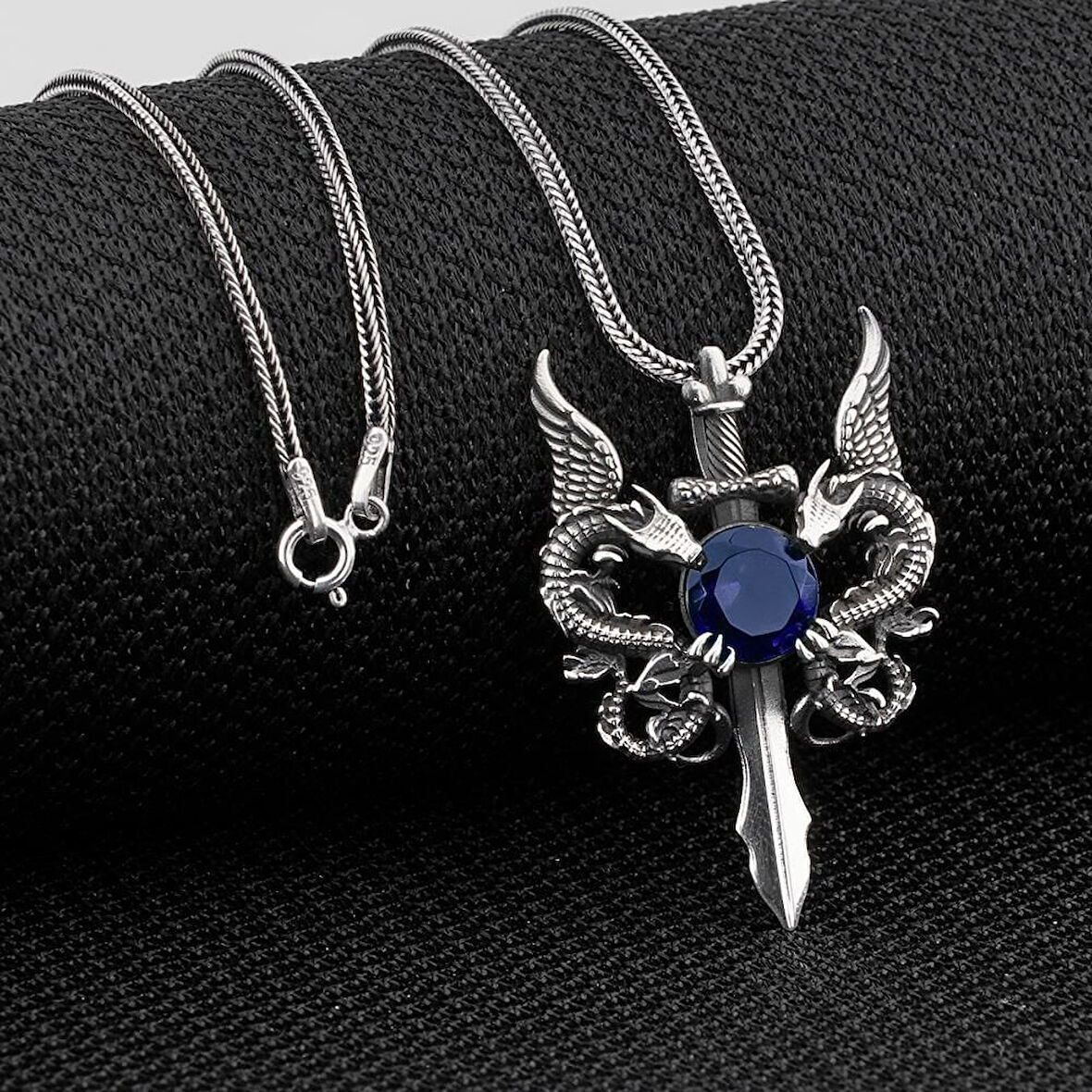 Ejderha Tsarımlı 925 Ayar Gümüş Erkek Kolye