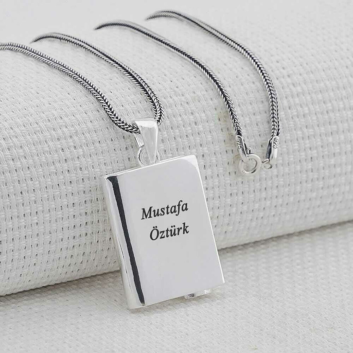 Kişiye Özel Dikdörtgen Tasarımlı Kabi Cevşen Muska 925 Ayar Gümüş Erkek Kolye