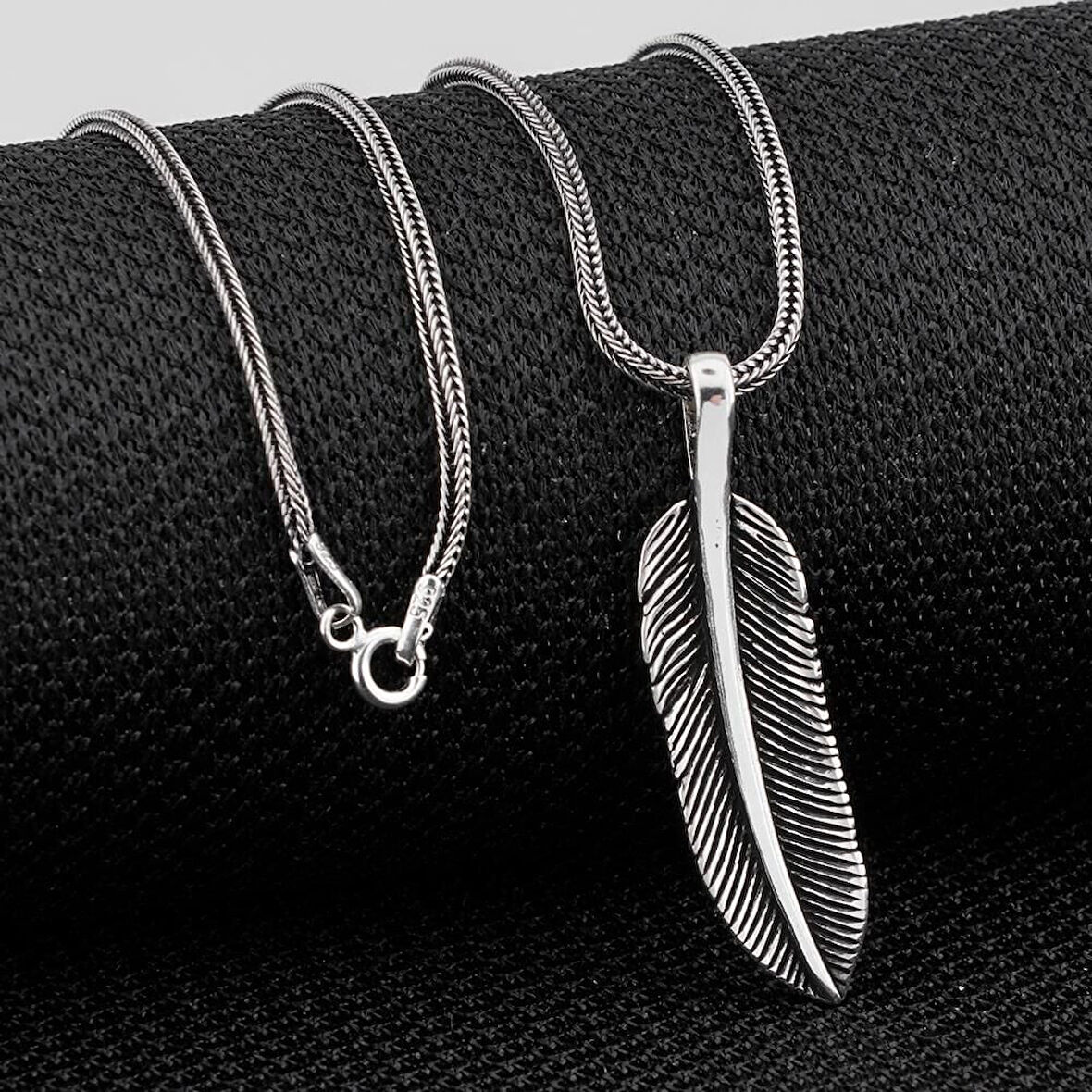 Yaprak Desenli 925 Ayar Gümüş Erkek Kolye