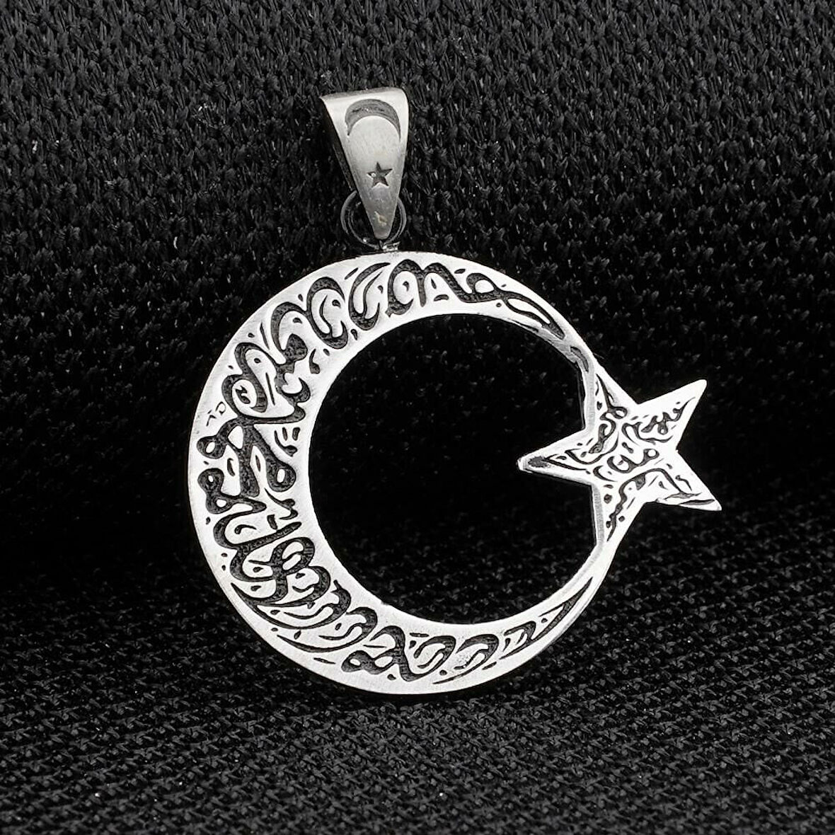 Ay Yıldız Deri İpli 925 Ayar Gümüş Erkek Kolye Ucu
