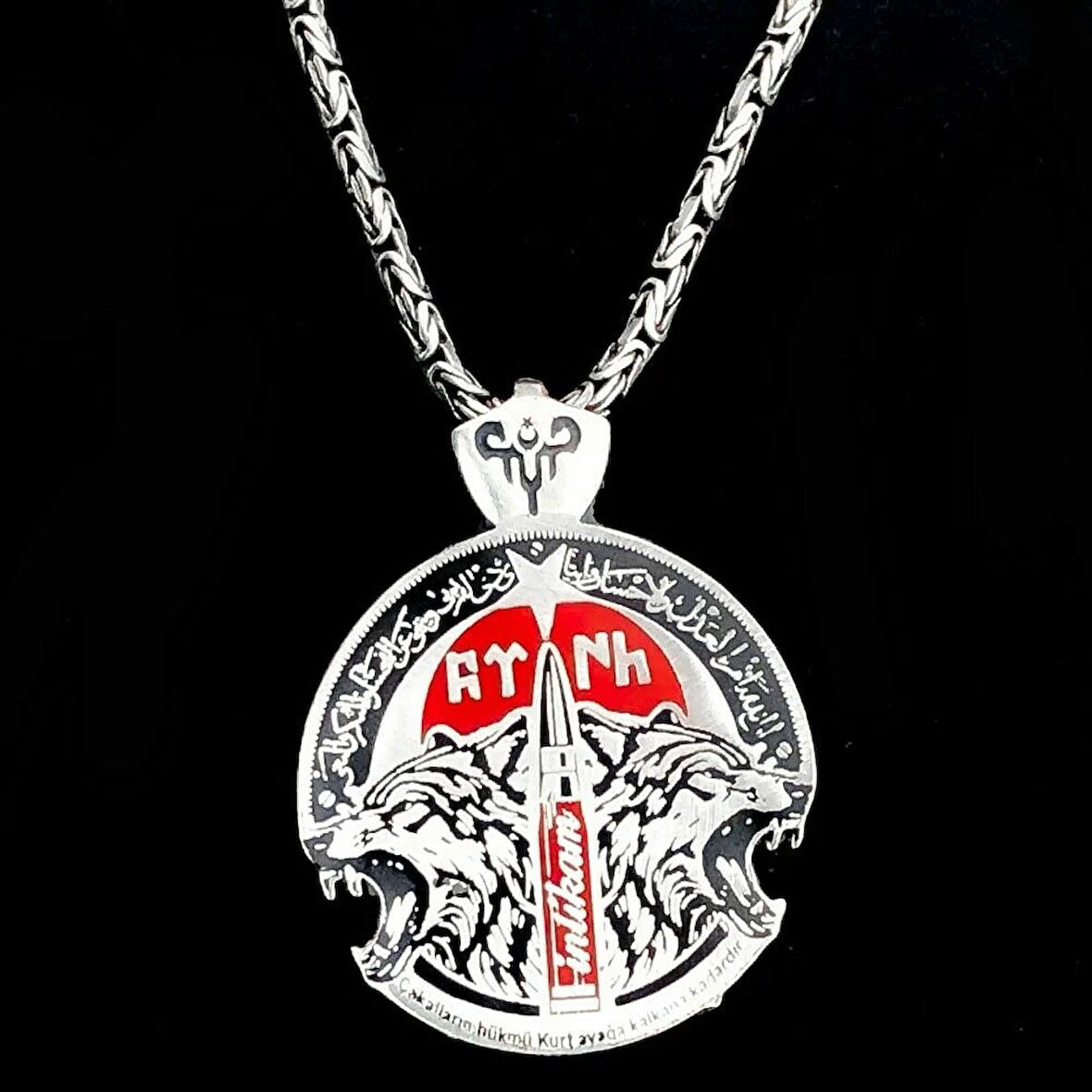 Kral Zincirli Göktürkçe Türk Yazılı Bozkurt 925 Ayar Gümüş Erkek Kolye