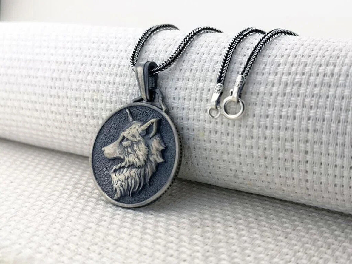 Kurt Kafası Üç Boyutlu 925 Ayar Gümüş Erkek Kolye