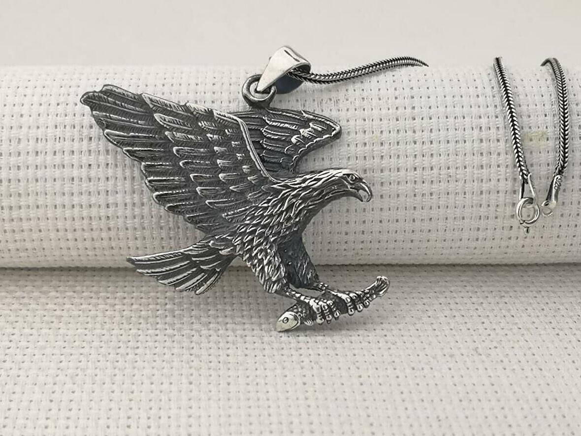 Büyük Kartal Tasarımlı  925 Ayar Gümüş Erkek Kolye