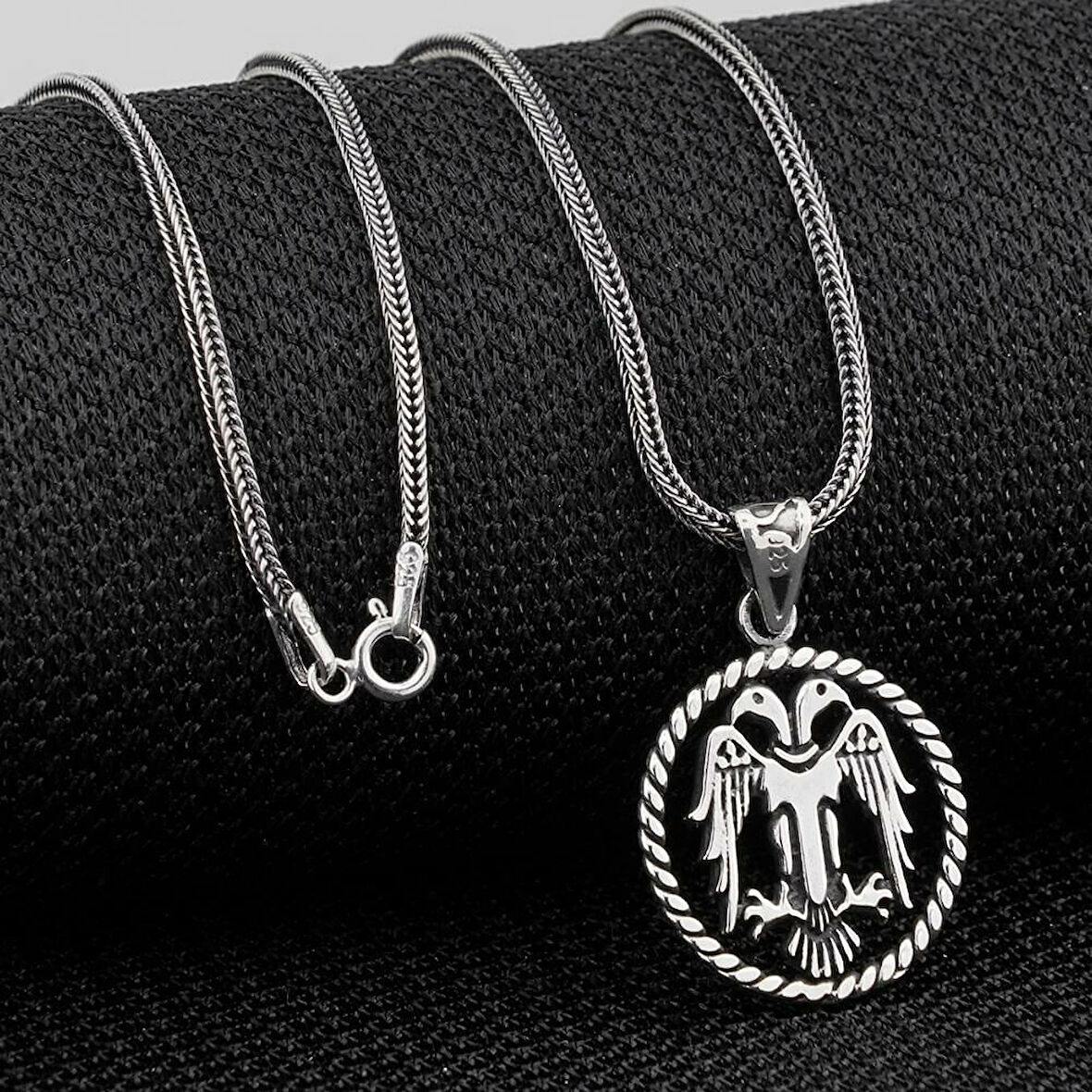 Çift Başlı Kartal  925 Ayar Gümüş Erkek Kolye