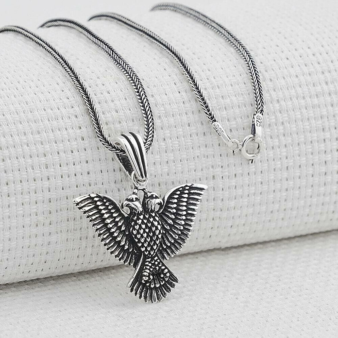 Çift Başlı Kartal  Türk Yazılı 925 Ayar Gümüş Erkek Kolye