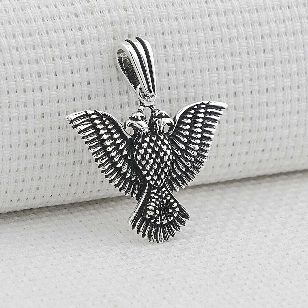 Çift Başlı Kartal  Türk Yazılı 925 Ayar Gümüş Erkek Kolye Ucu