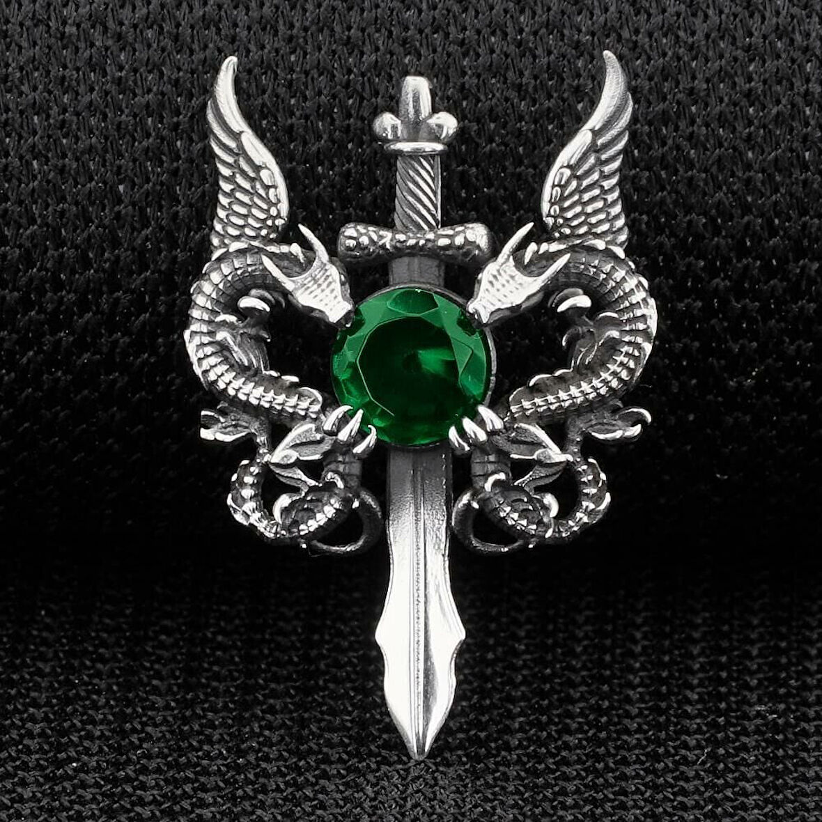 Ejderha Tasarımlı Zirkon Taşlı 925 Ayar Gümüş Erkek Kolye Ucu