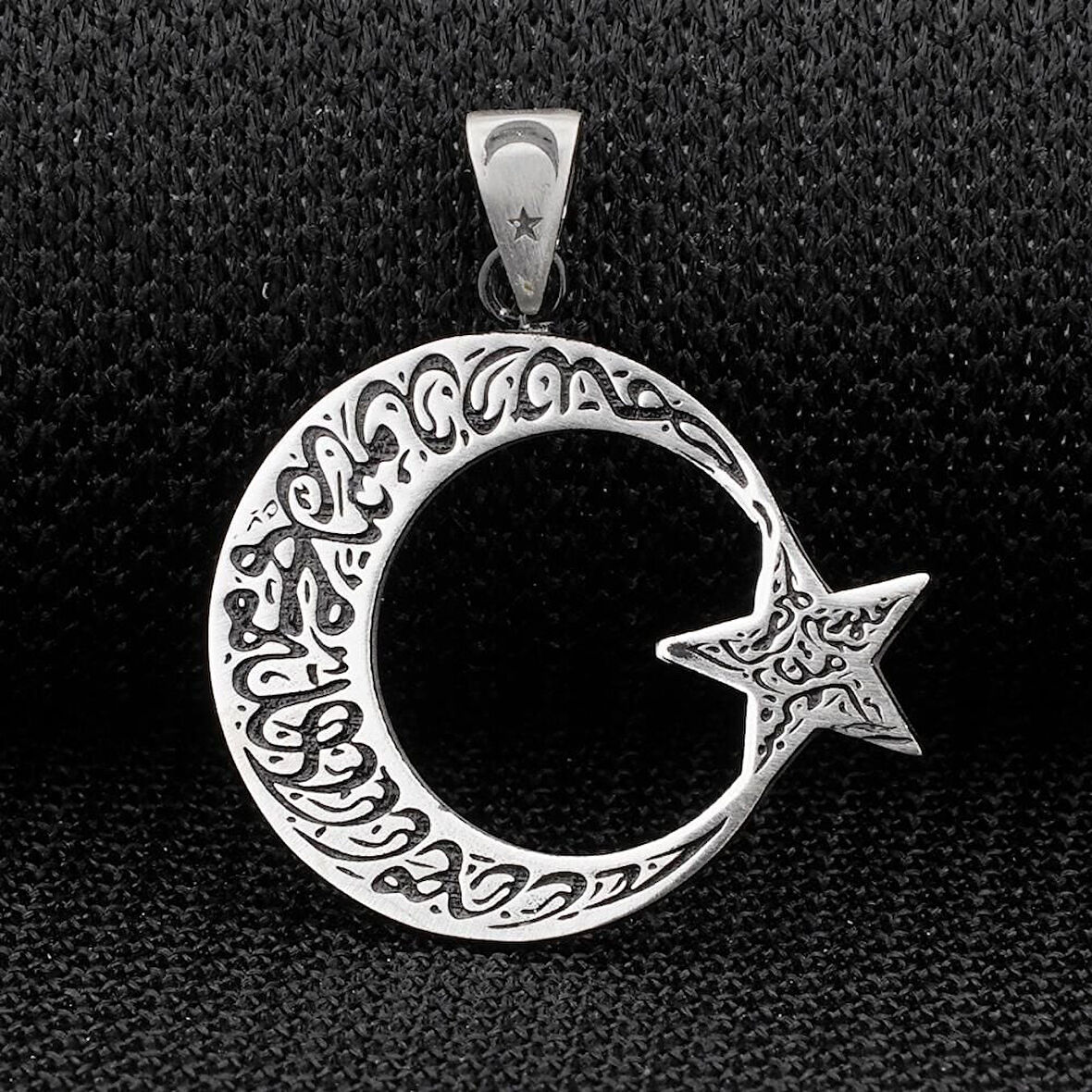 Ay Yıldız Dualı  925 Ayar Gümüş Erkek Kolye Ucu
