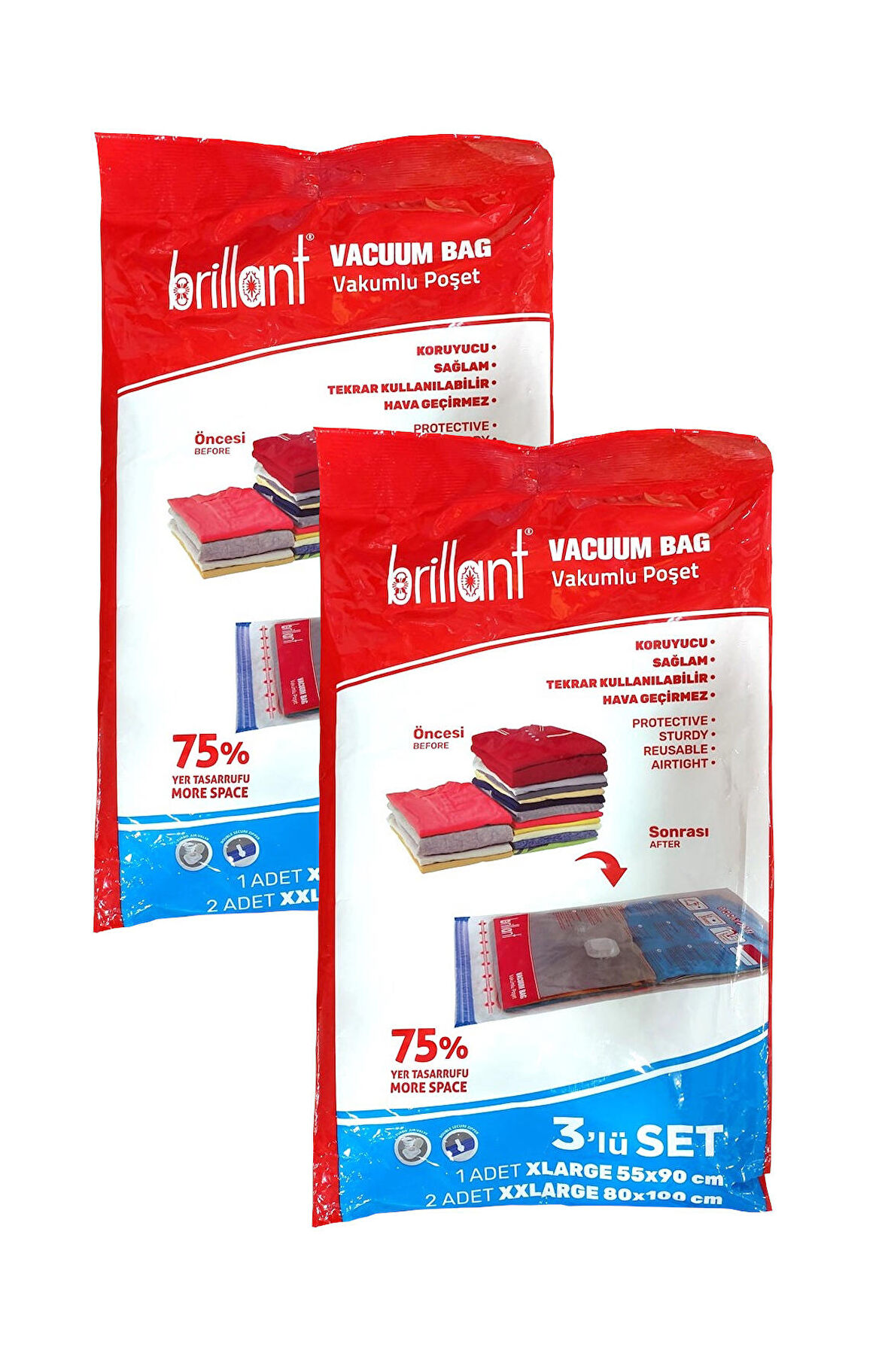 Brillant Vakumlu Hurç, 6lı Set, 2 Adet 55x90 + 4 Adet 80x100