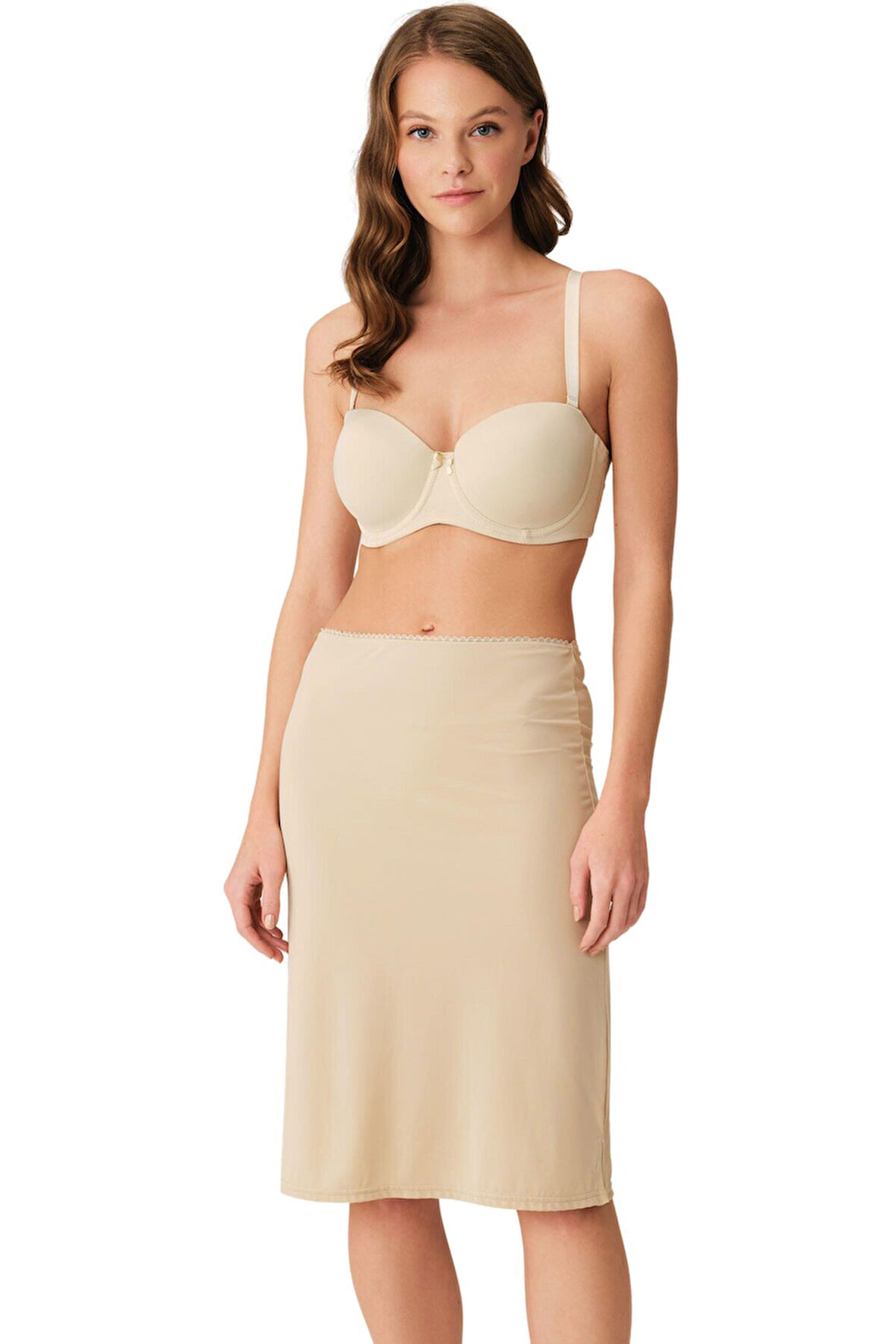 Kadın Mikropolyamid Esnek Kumaşlı Diz Altı Uzun Etek Altı Jüpon (0624) MAN0624