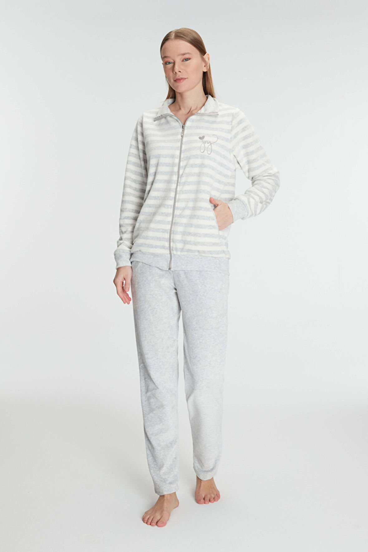 Anıl 11326 Kadın Pamuklu Uzun Kollu Fermuarlı Sweatshirt ve Pantolon Takım Pijama Takımı MAN11326