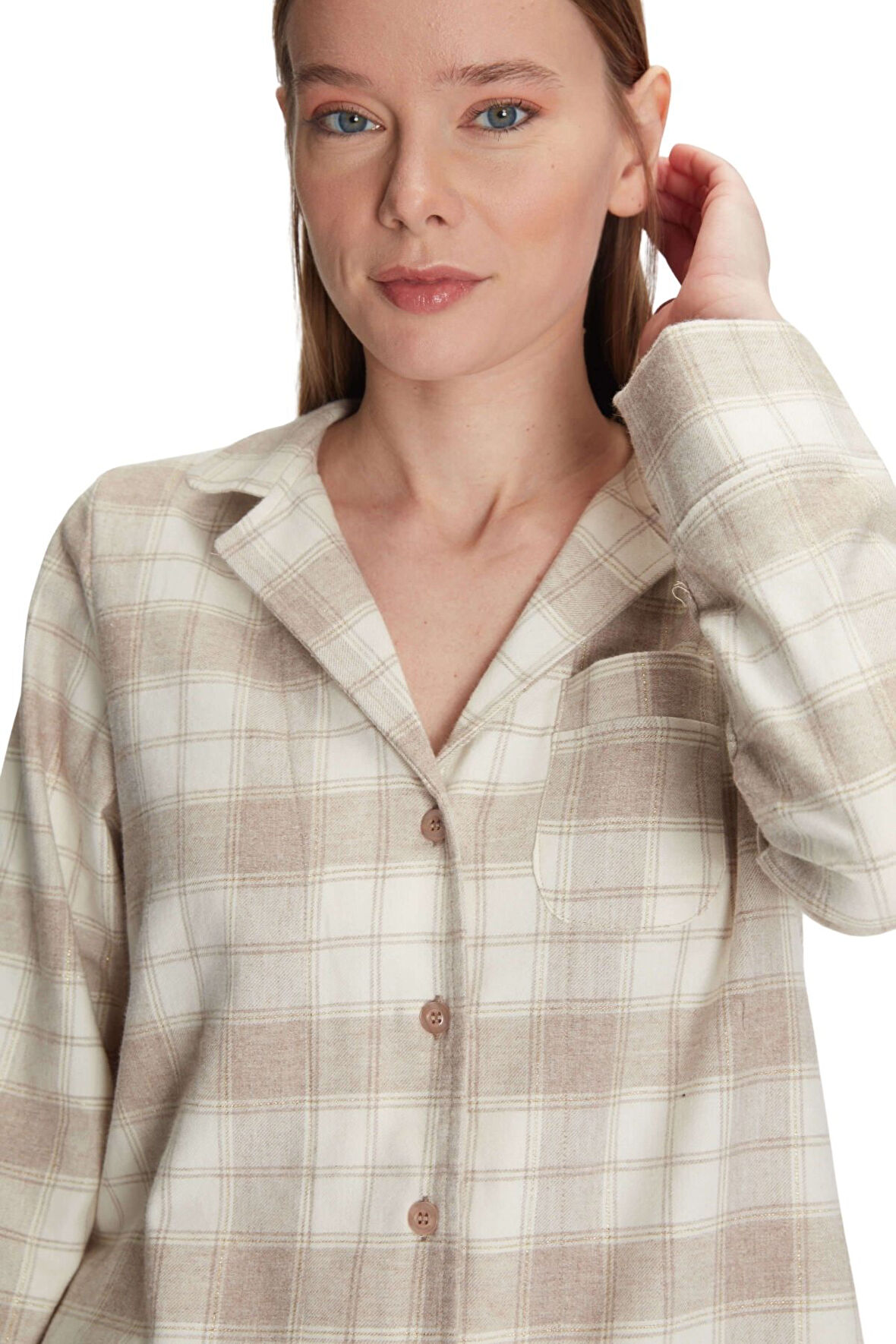 Anıl Kadın Uzun Kol Ten Boydan Düğmeli Pijama Takımı 11212 