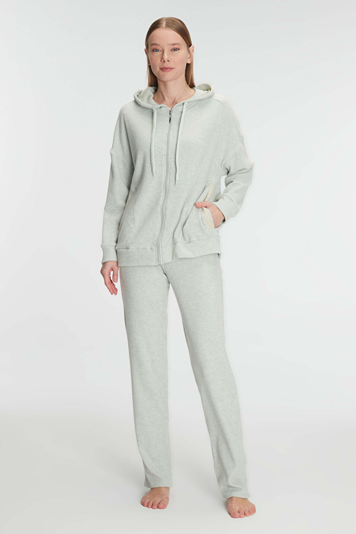Anıl 11333 Kadın Pamuklu Homesuit Kapüşonlu Fermuarlı Ev Giyim Pijama Takımı MAN11333