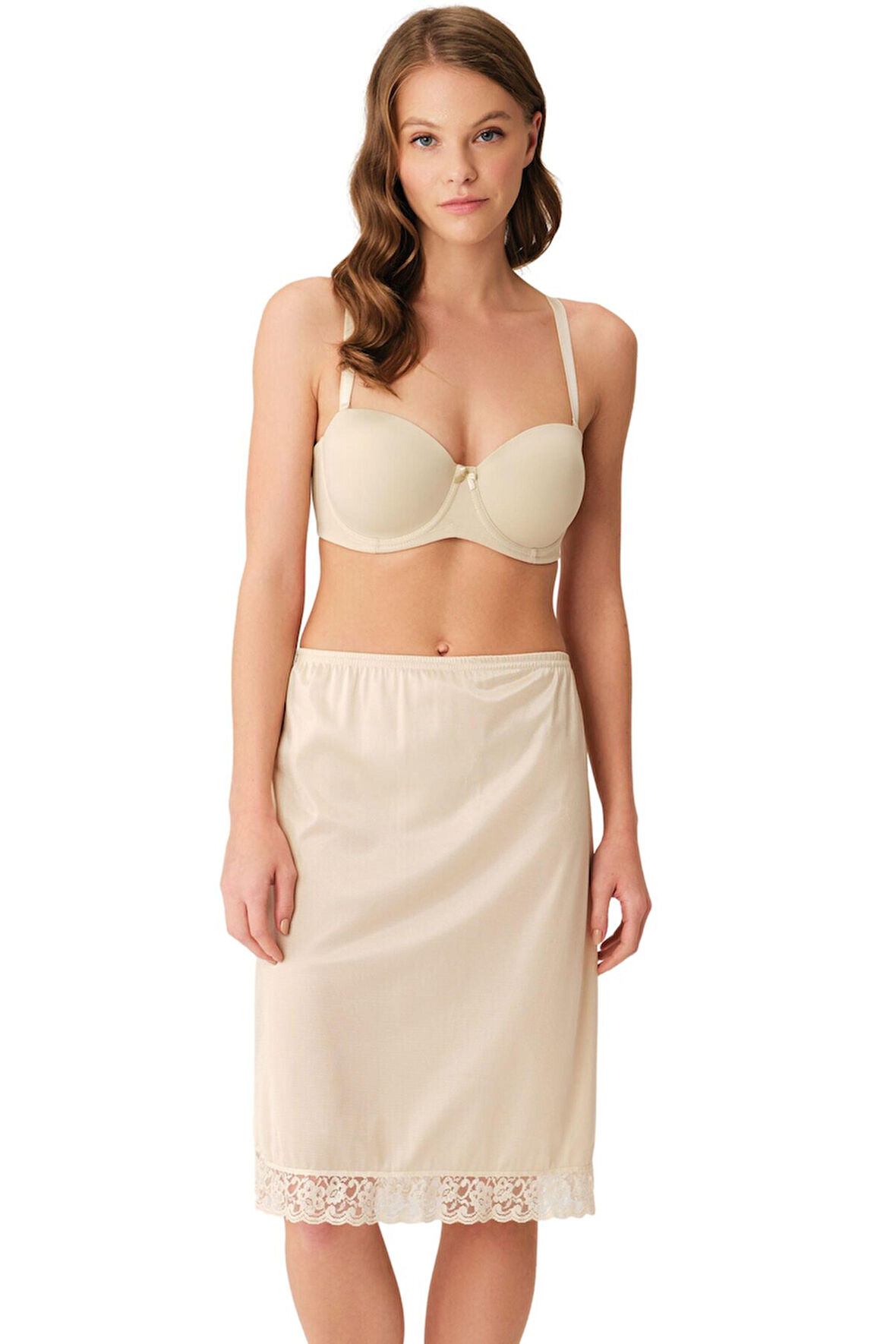 Kadın Polyamid Kumaşlı Dantelli Diz Altı Uzun Etek Altı Jüpon (0611) MAN0611