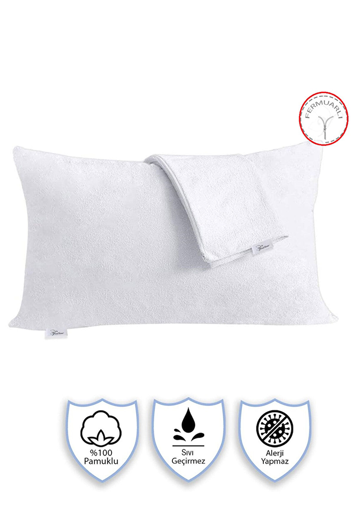 2 Adet Sıvı Su Geçirmez Terletmez %100 Pamuk Yastık Alezi Fermuarlı Akfil 63 Tel Dokuma %100 Pamuk 50x70 Cm Beyaz 