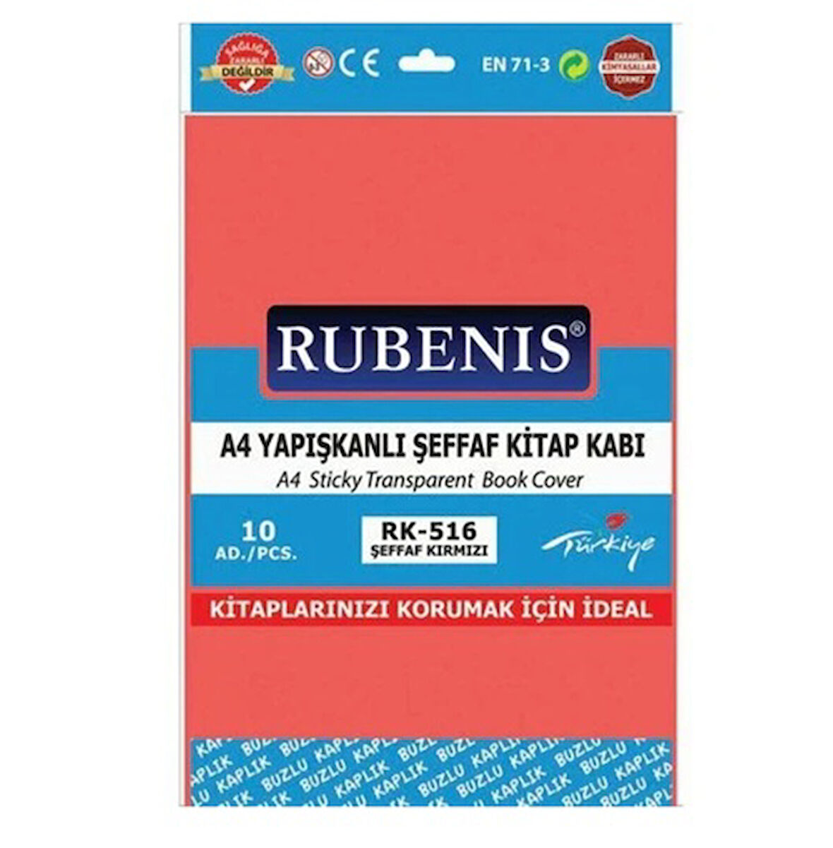 Hazır Kitap Kabı Şeffaf 10Lu Kırmızı