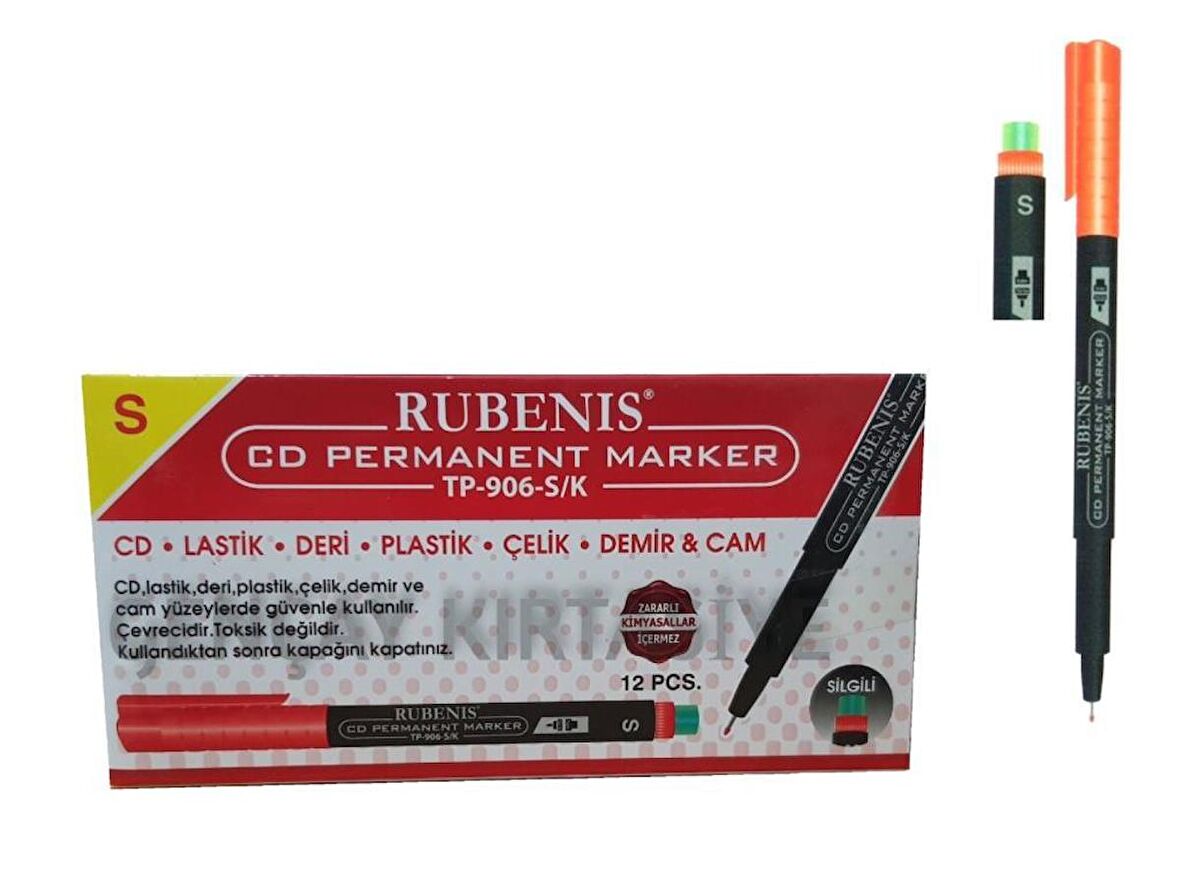 Rubenis Permanent Cd Dvd Asetat Kalemi S- Kırmızı 12 li