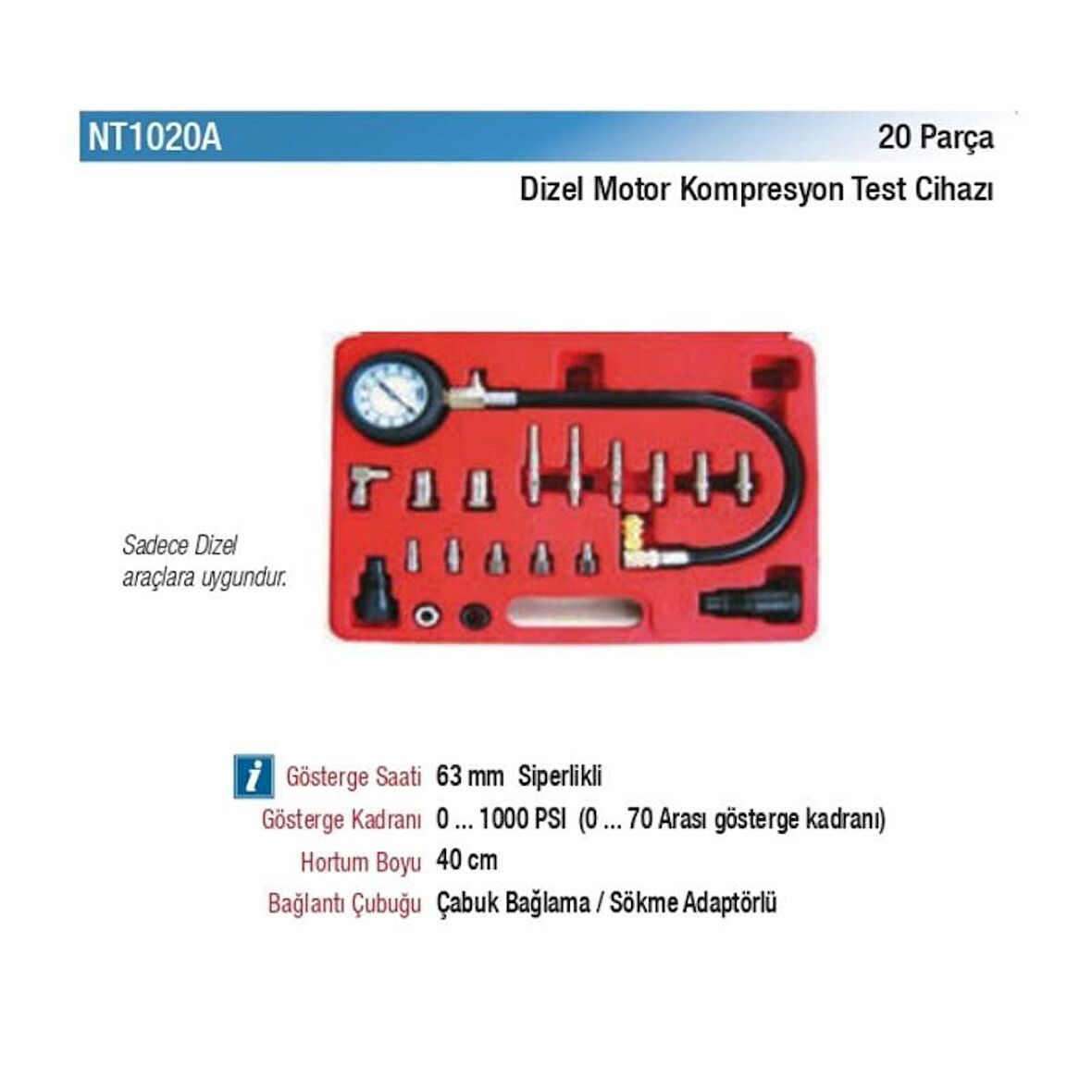 NT Tools Dizel Motor Kompresyon Test Cihazı 20 Parça NT1020A