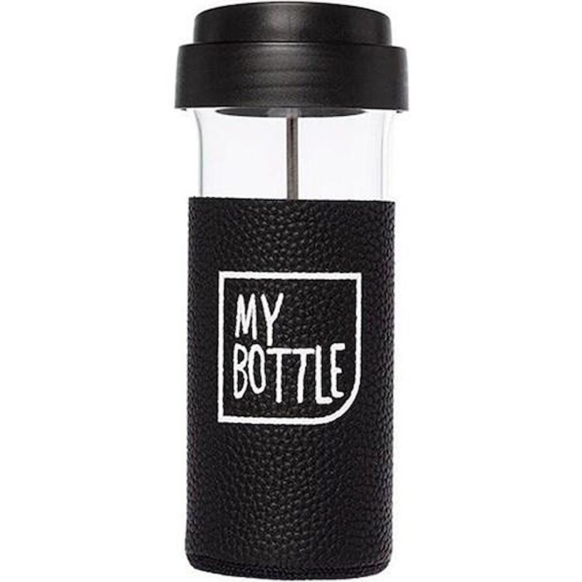 My Botlle Deri Kılıflı French Pressli Mug Kupa Siyah 450 ml
