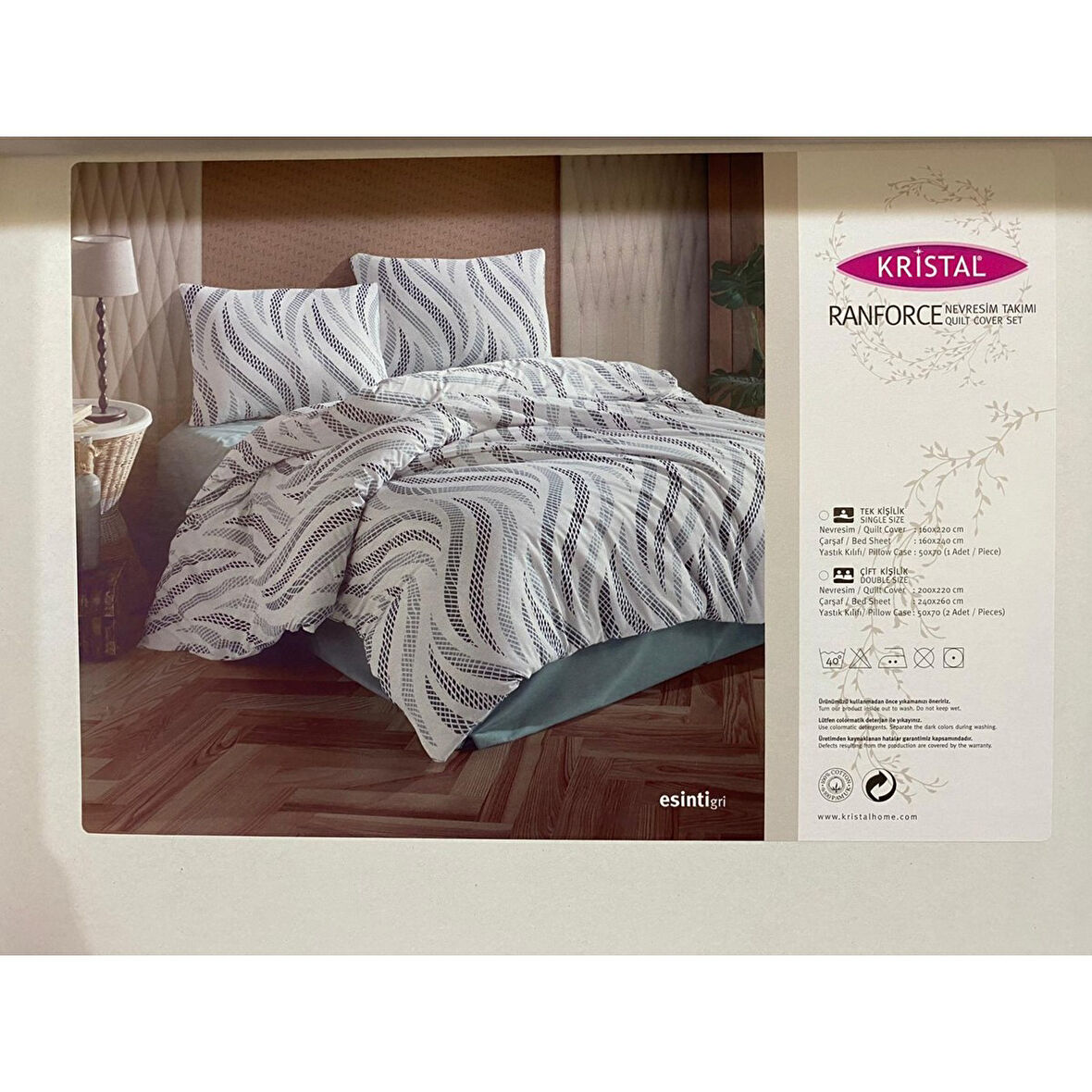 Çift Kişilik Ranforce Nevresim Takımı -Esinti Gri-