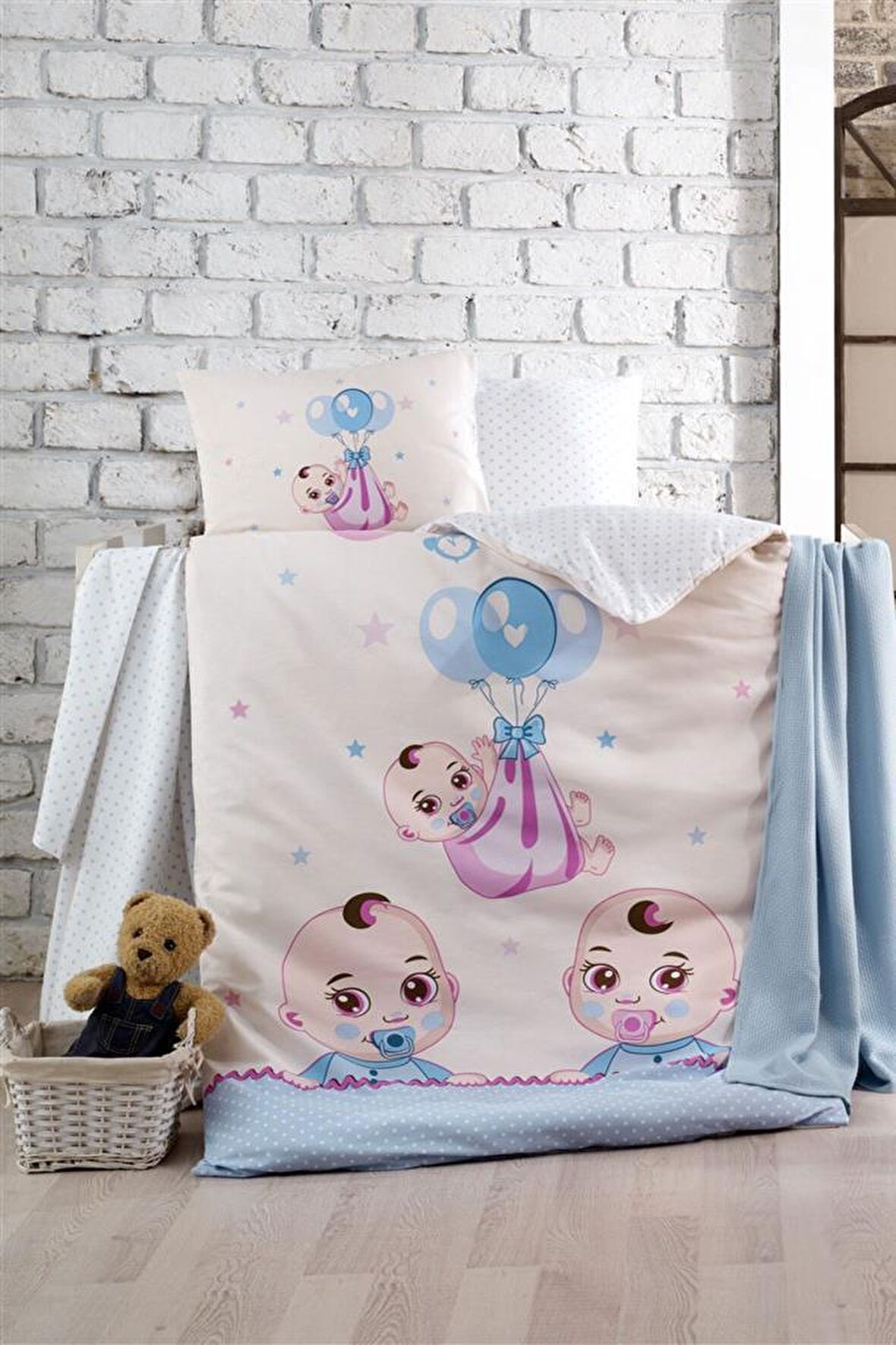 Kristal Ranforce Bebek Nevresim Takımı Babies Mavi