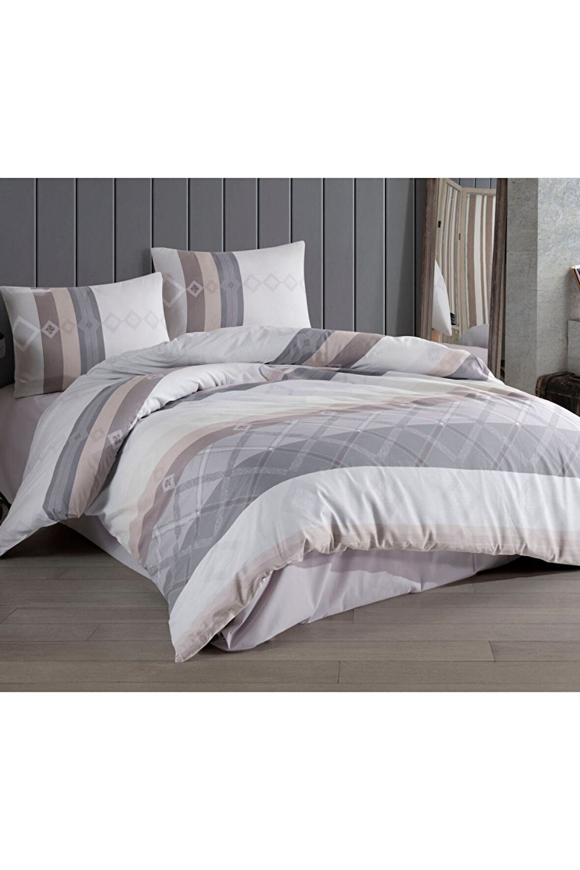 Kristal Çift Kişilik Ranforce Nevresim Takımı Olimpos Gri