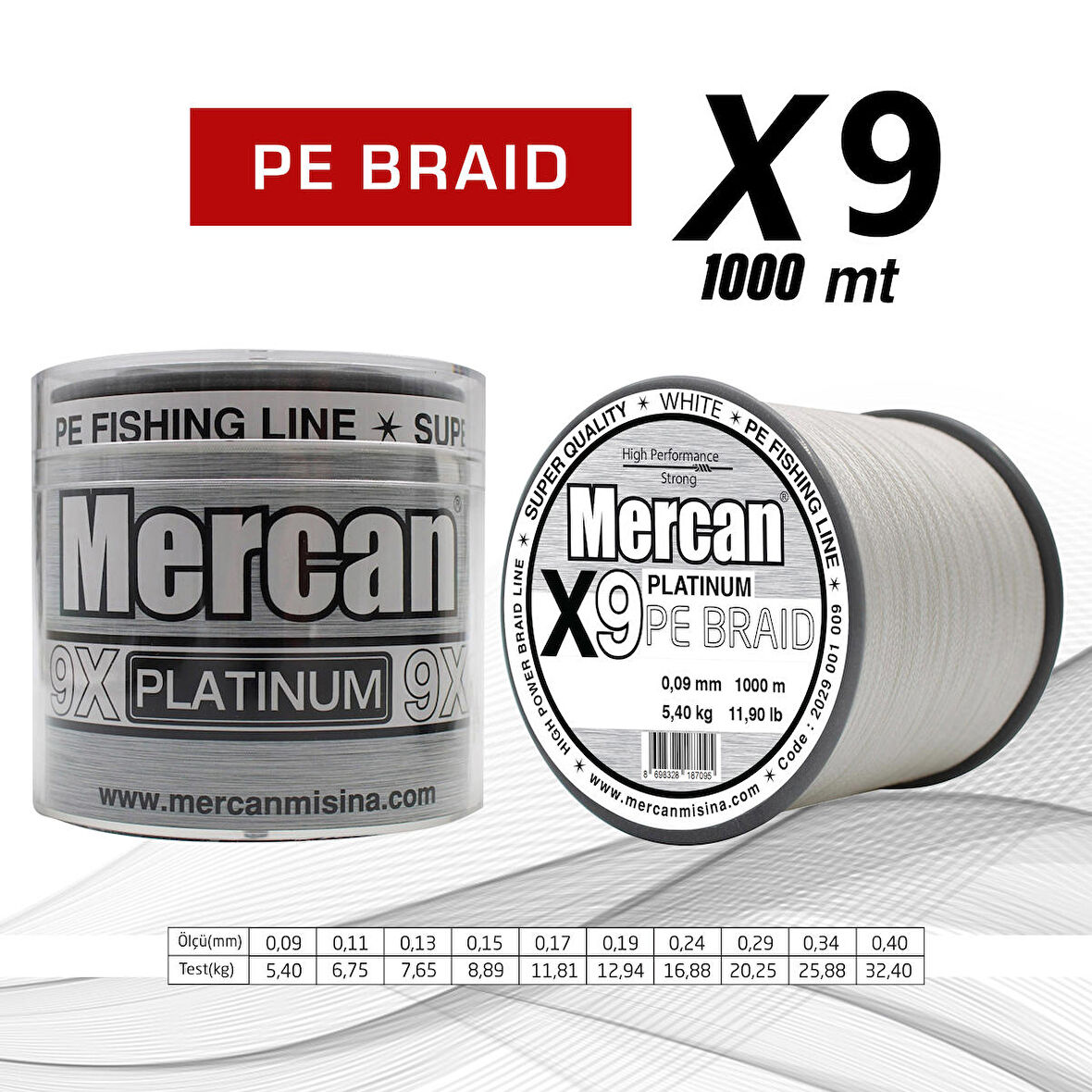 Mercan Pe Örgü Platinum X9 ip 1000m Misina