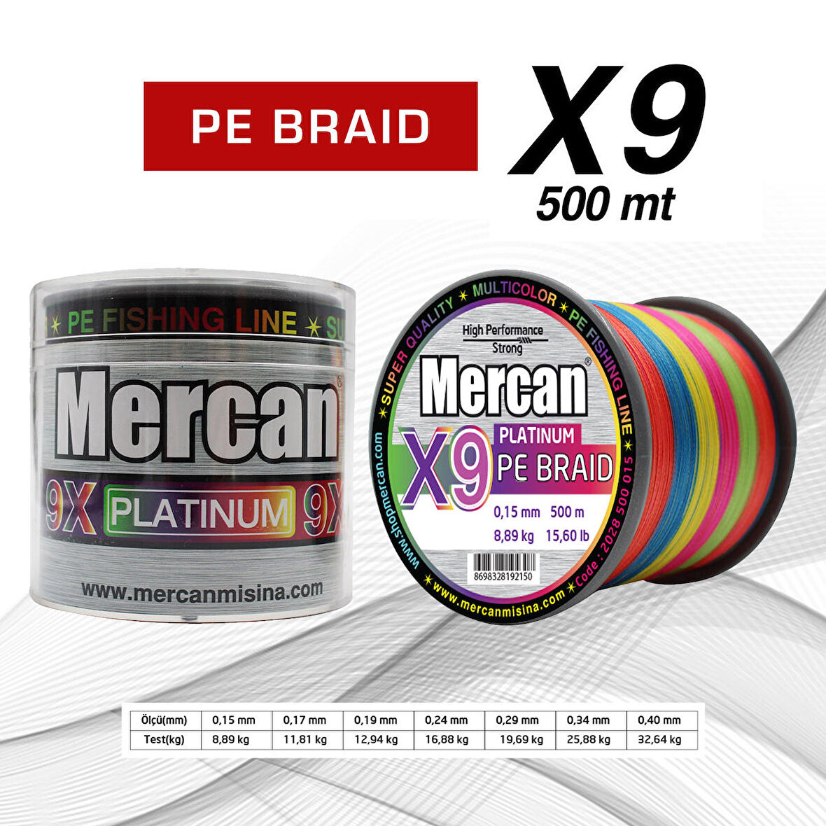 Mercan Pe Örgü Platinum X9 Multicolor ip 500m Misina