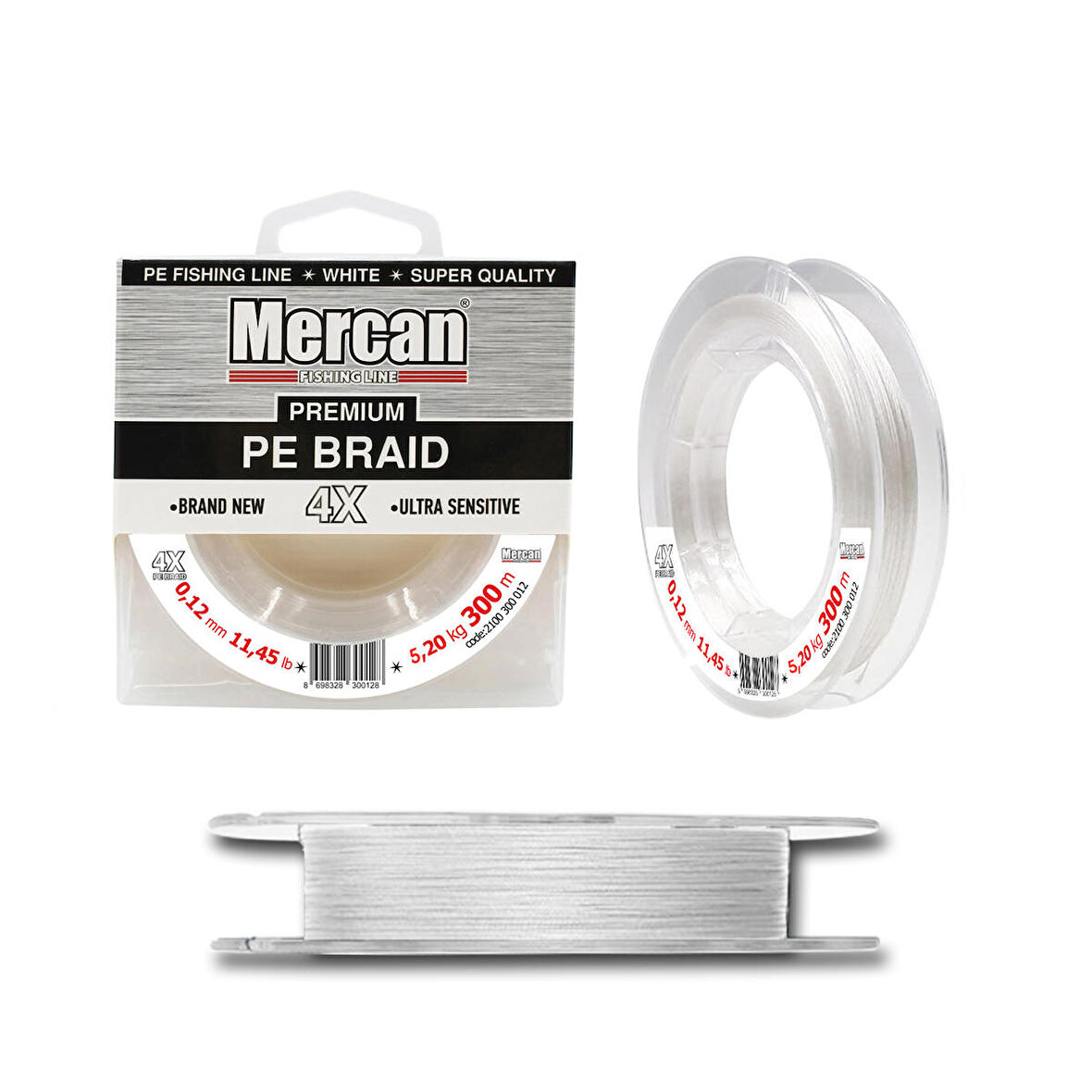 Mercan Premium PE X4 Beyaz Örgü İp 300m Makara Misina