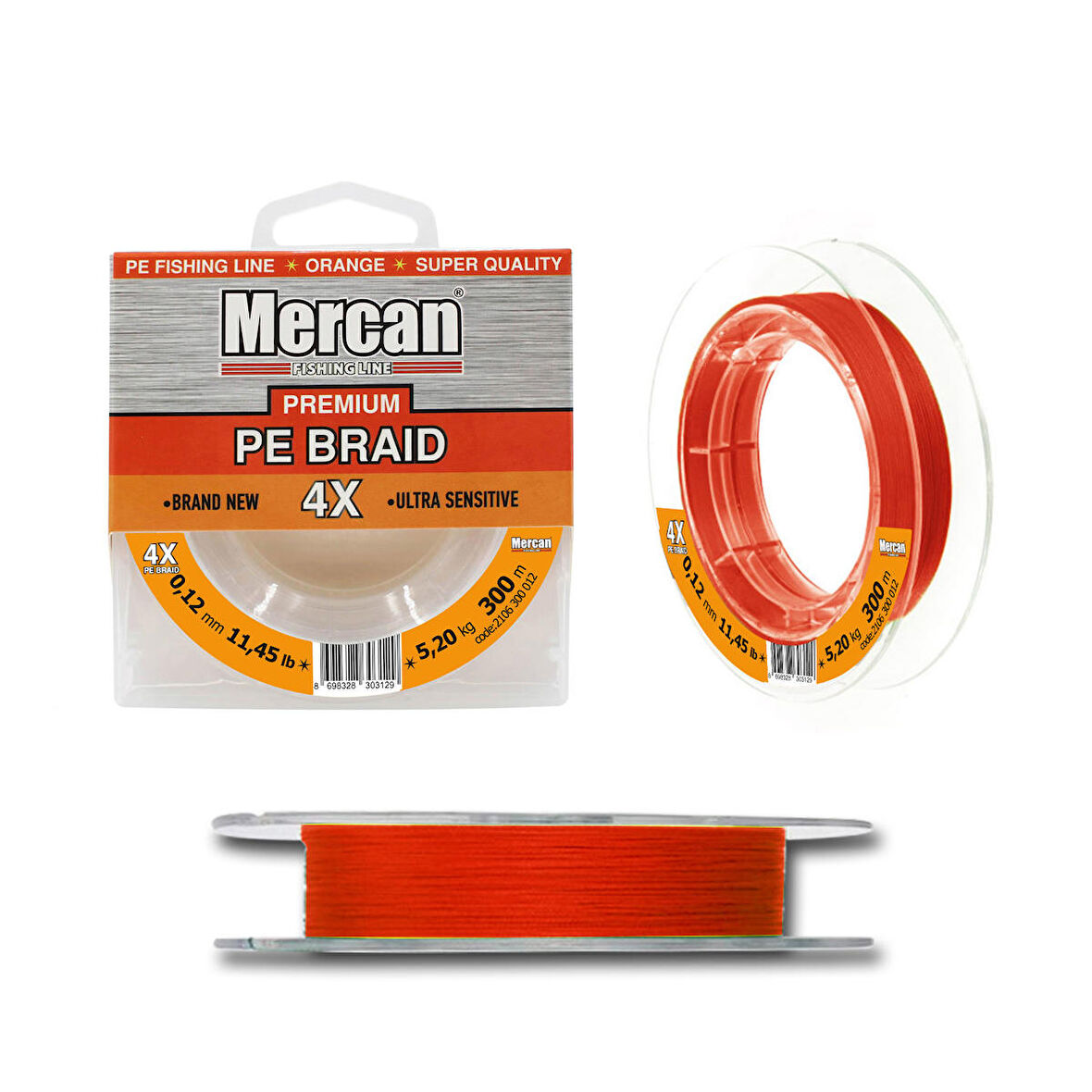 Mercan Premium X4 PE Turuncu Renk İp 300m Makara Misina