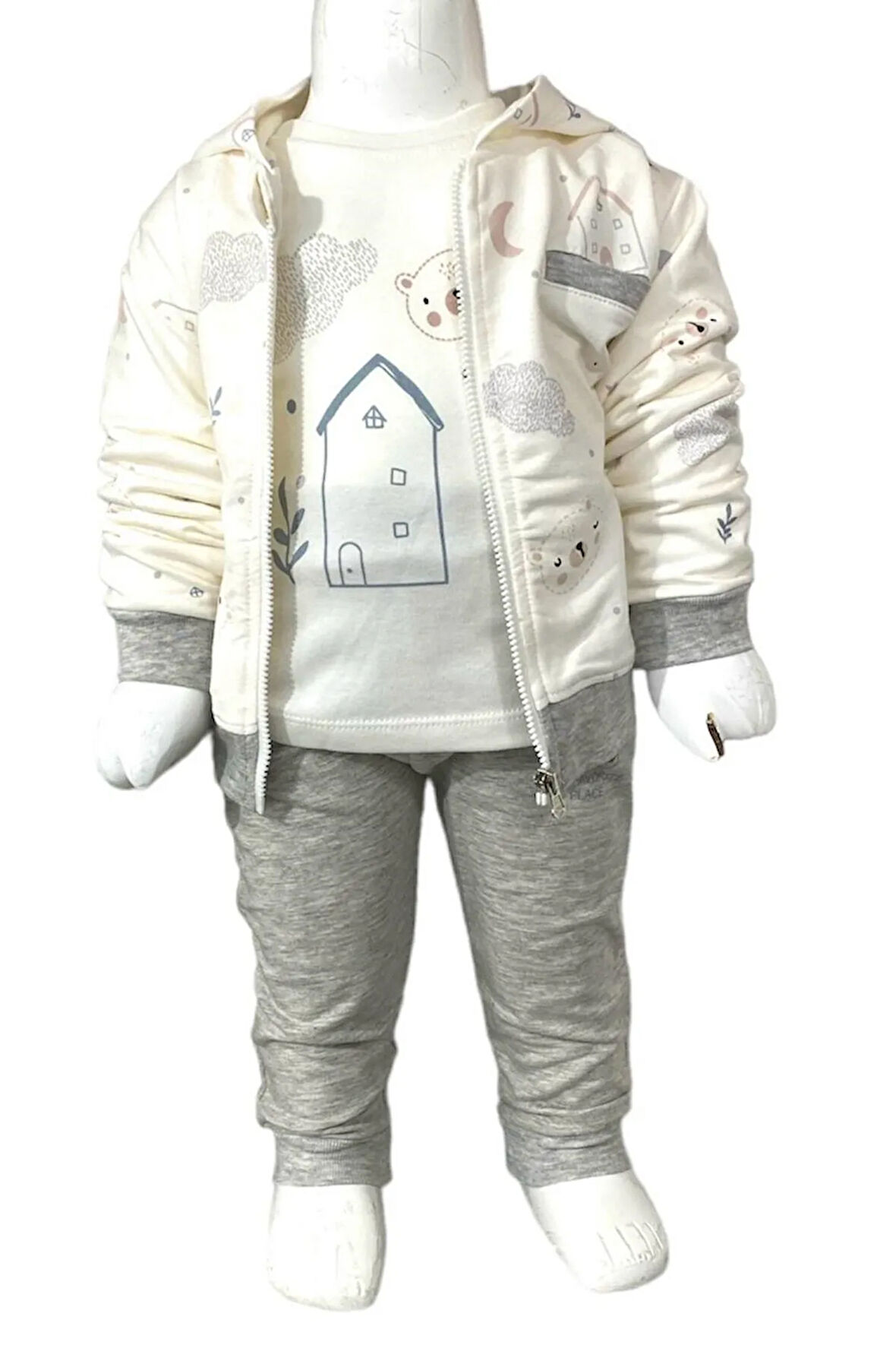 Desenli Bebek Alt Üst 3 Lü Hırkalı Takım 3 Ay - 36 Ay Arası Beden