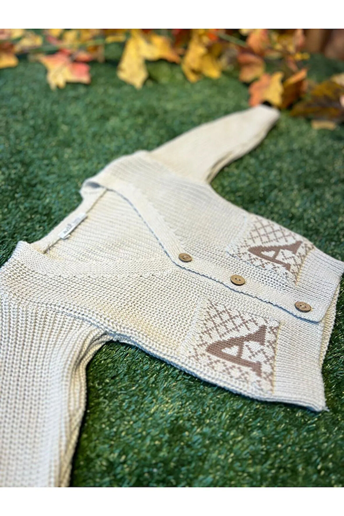 Triko Düğmeli Hırka Unisex Taş