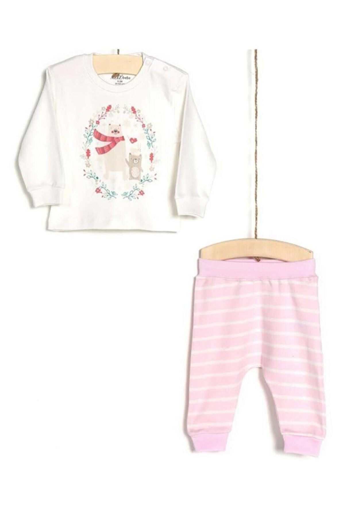 Ekru Kız Bebek Badi Pantolon 2Li Takım