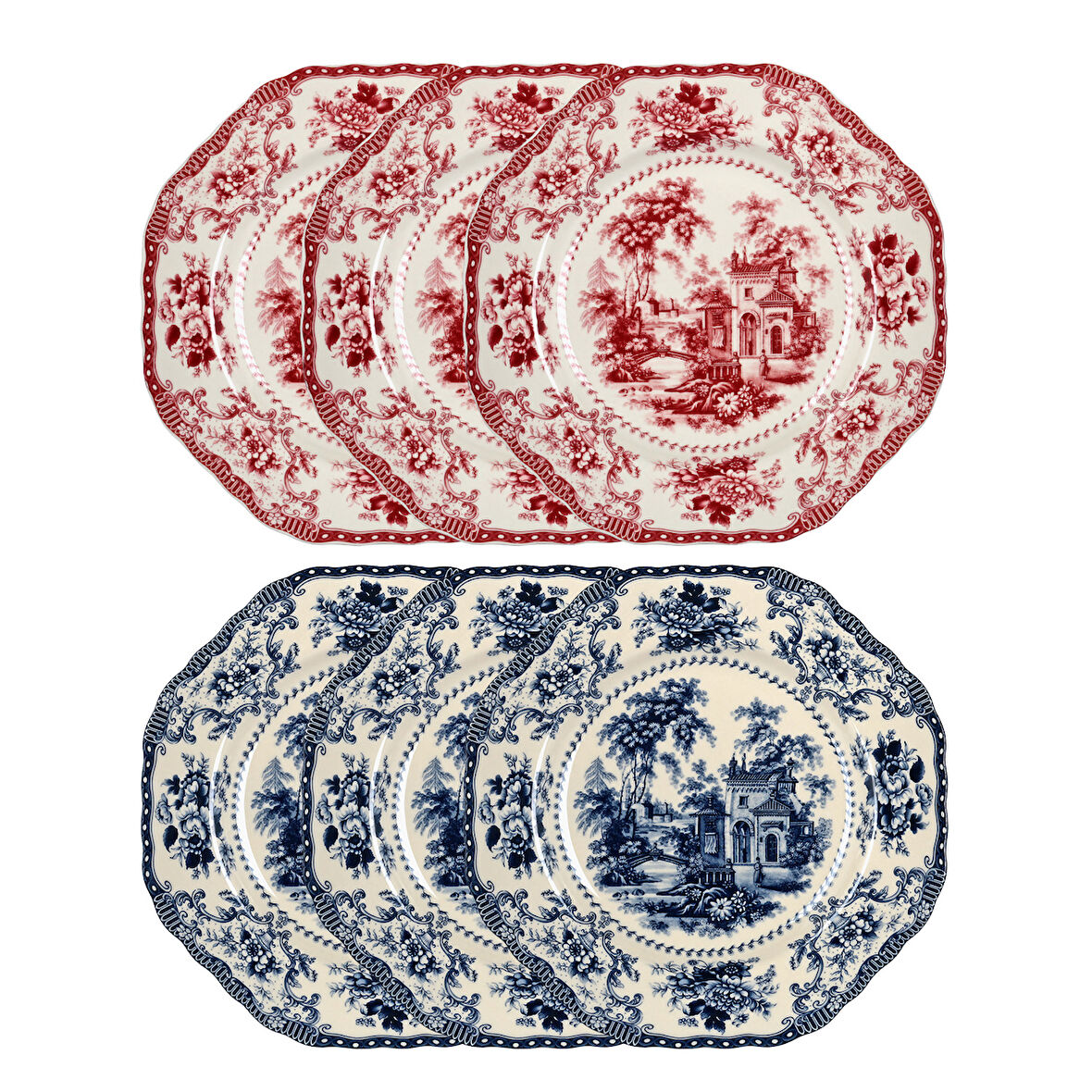 Lucky Art Florantine 27cm 6Li Tabak Seti Kirmizi-Mavi