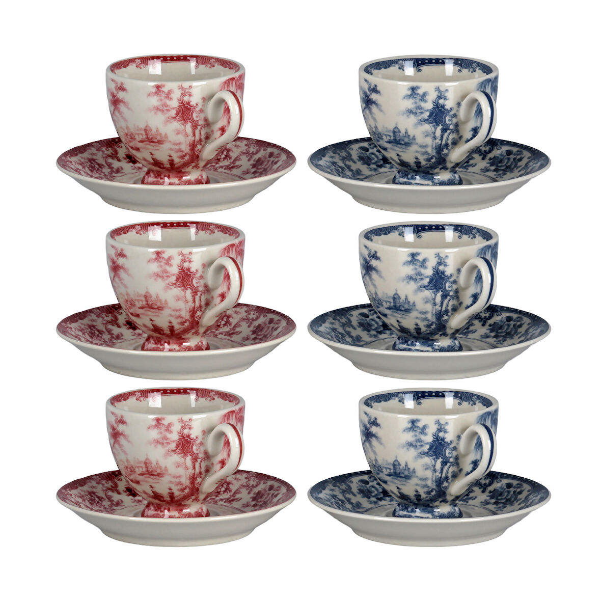 Lucky Art Florantine 6Li Ayakli Kahve Fincani Seti Kirmizi-Mavi 100 cc