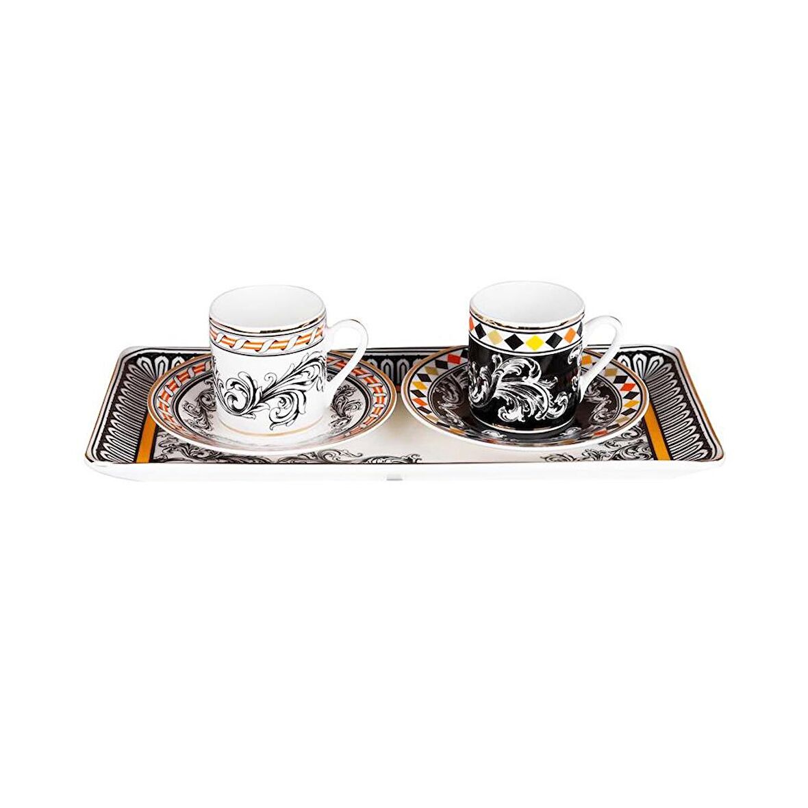 Lucky Art Margery Bone Porselen Barok Desenli 2 li Kahve Fincanı Seti LYHD 542