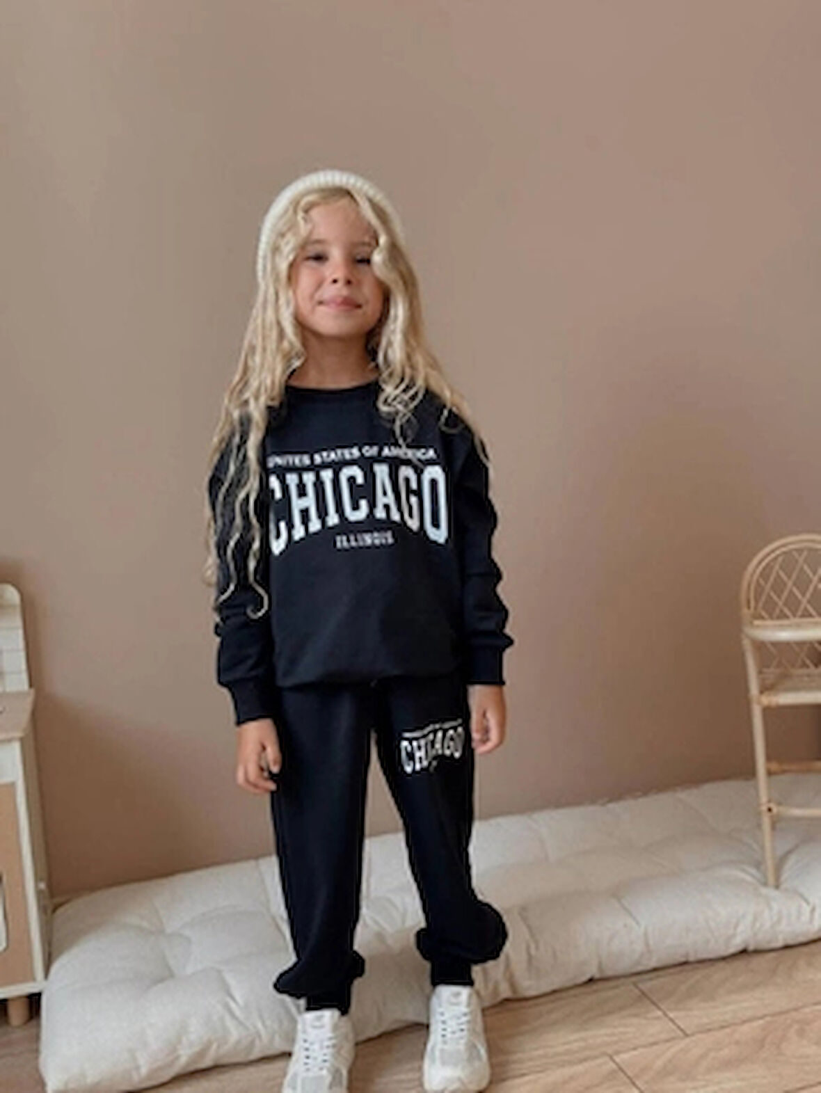 Chicago Yazı Detaylı Unisex Eşofman Takımı - Alt Üst Takım