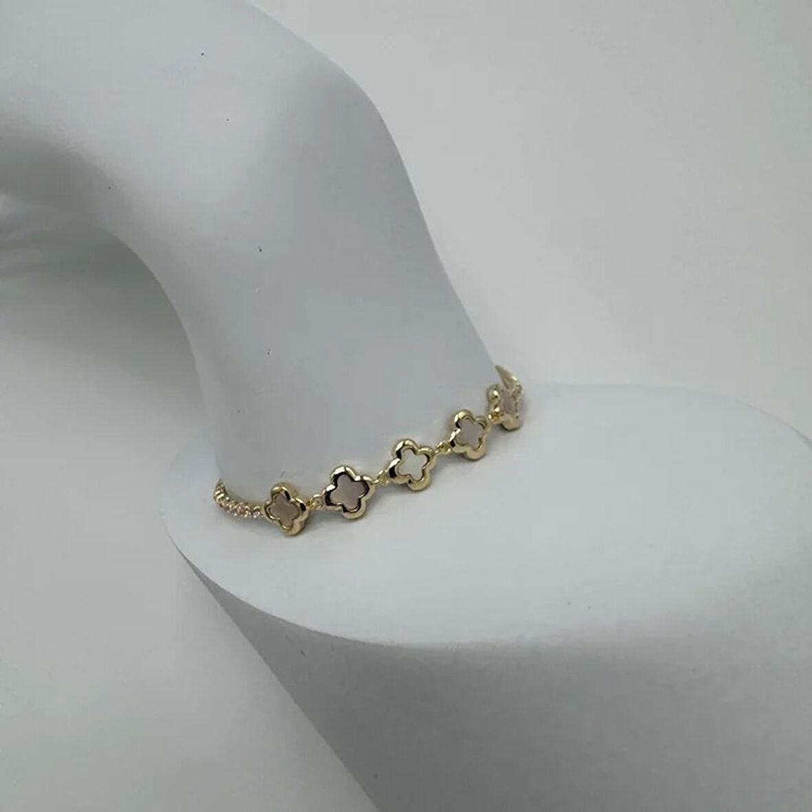 Özel Seri Gold 5 Adet Minimal Yonca Detay Su Yolu Bileklik - Gold