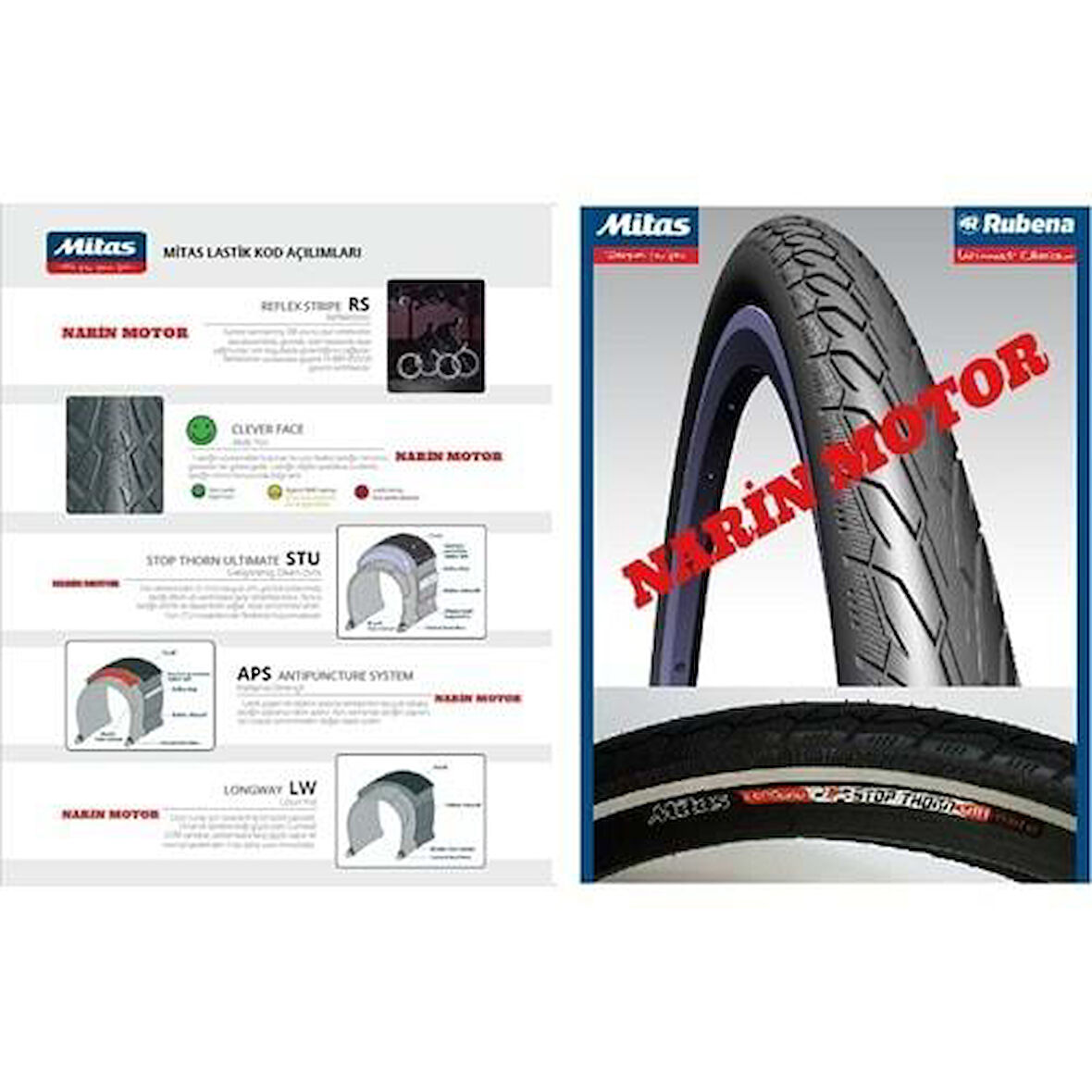 700*35 (28*1 3/8) Reflektörlü 3Mm Zırhlı Dış Lastik Rubena/Mitaş