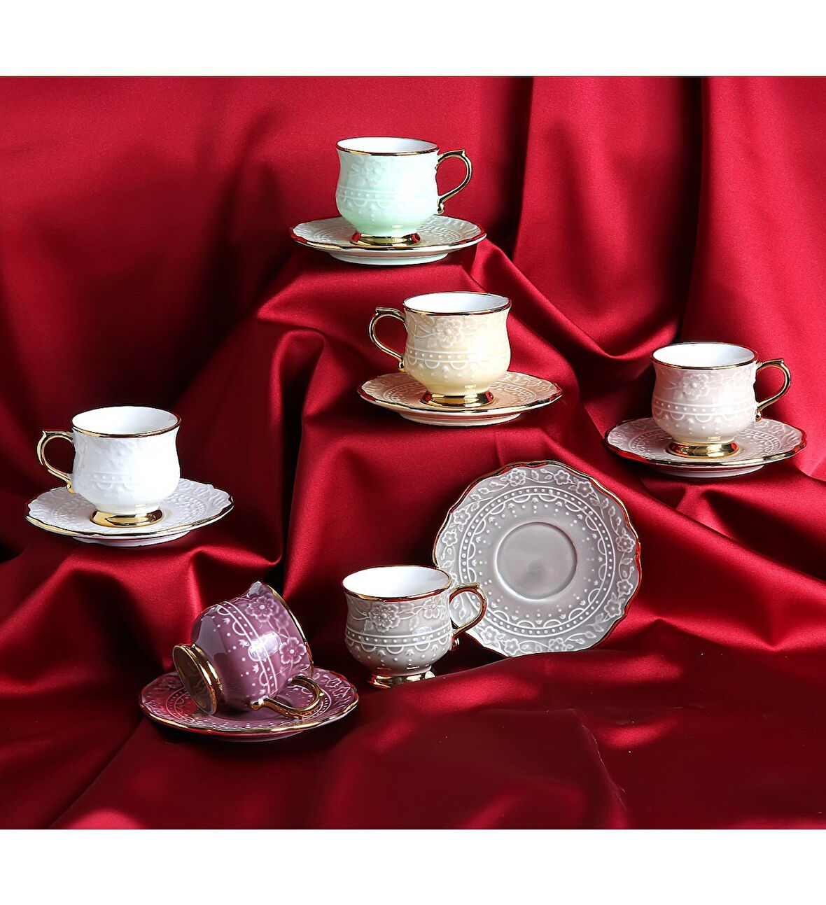 Porsima Juvia Porselen 6 Kişilik Lüks Kahve Fincan Takımı - JV12753