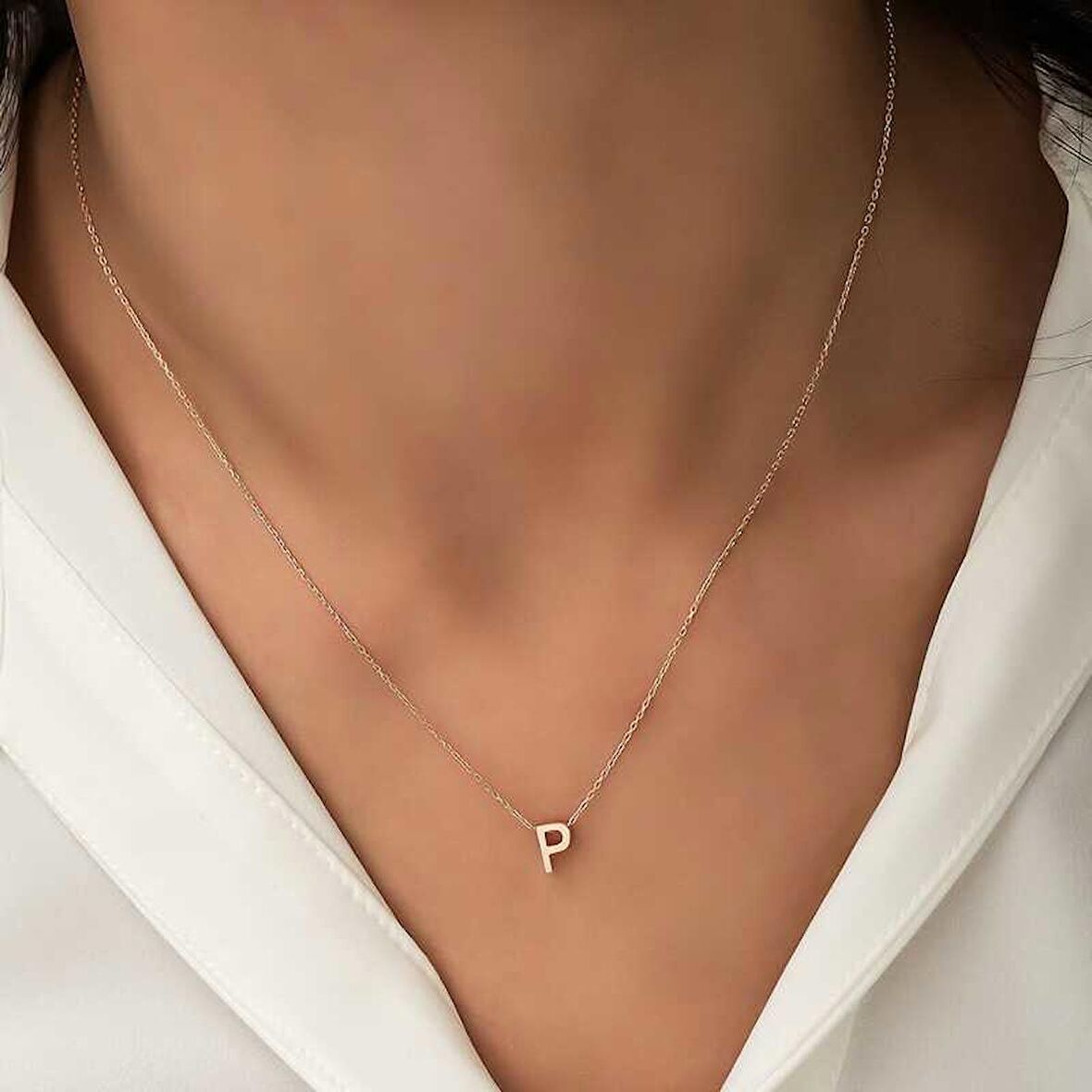 Gümüş Rose 3 Boyutlu P Harf Kadın Kolye