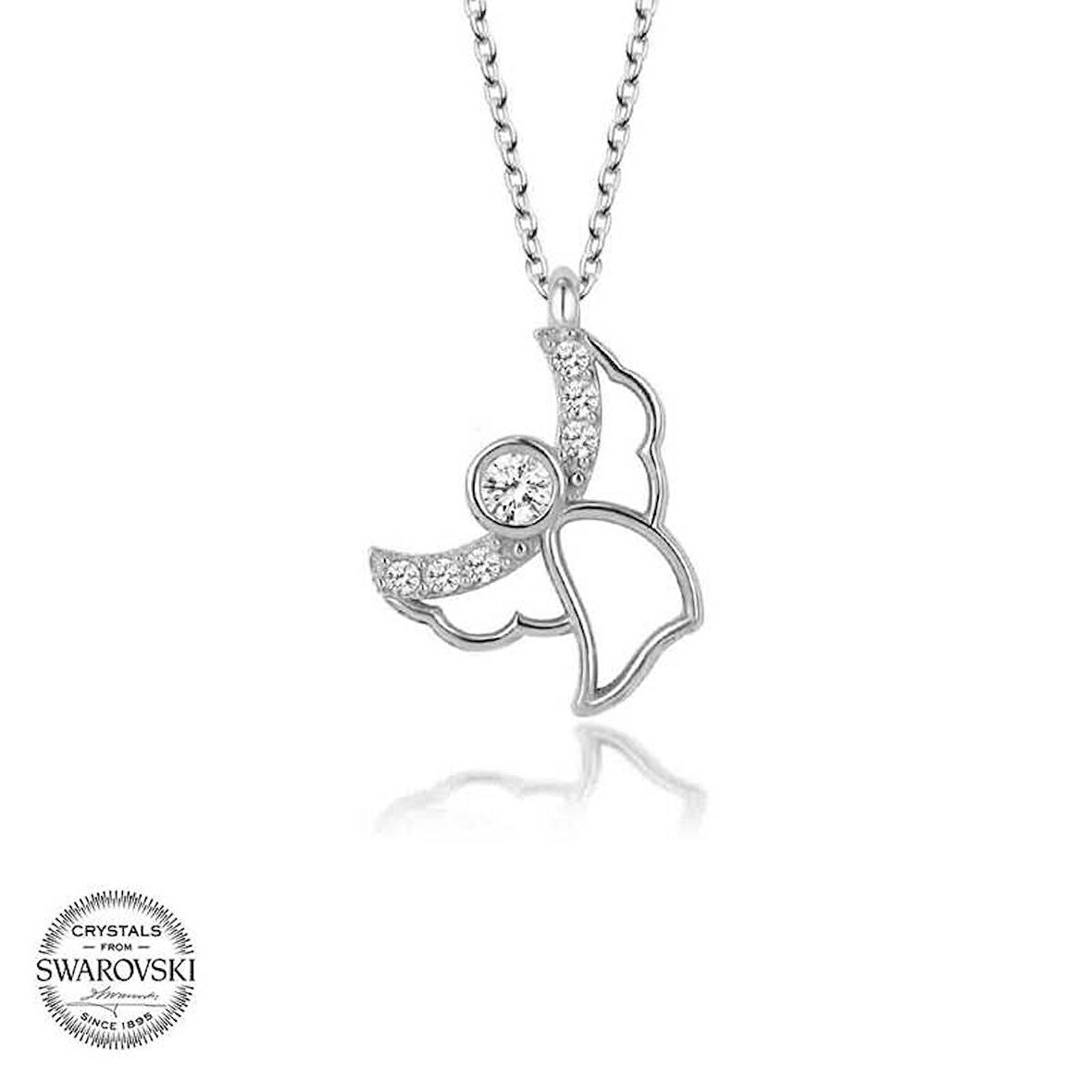 Swarovski Taşlı Gümüş Melek Kadın Kolye