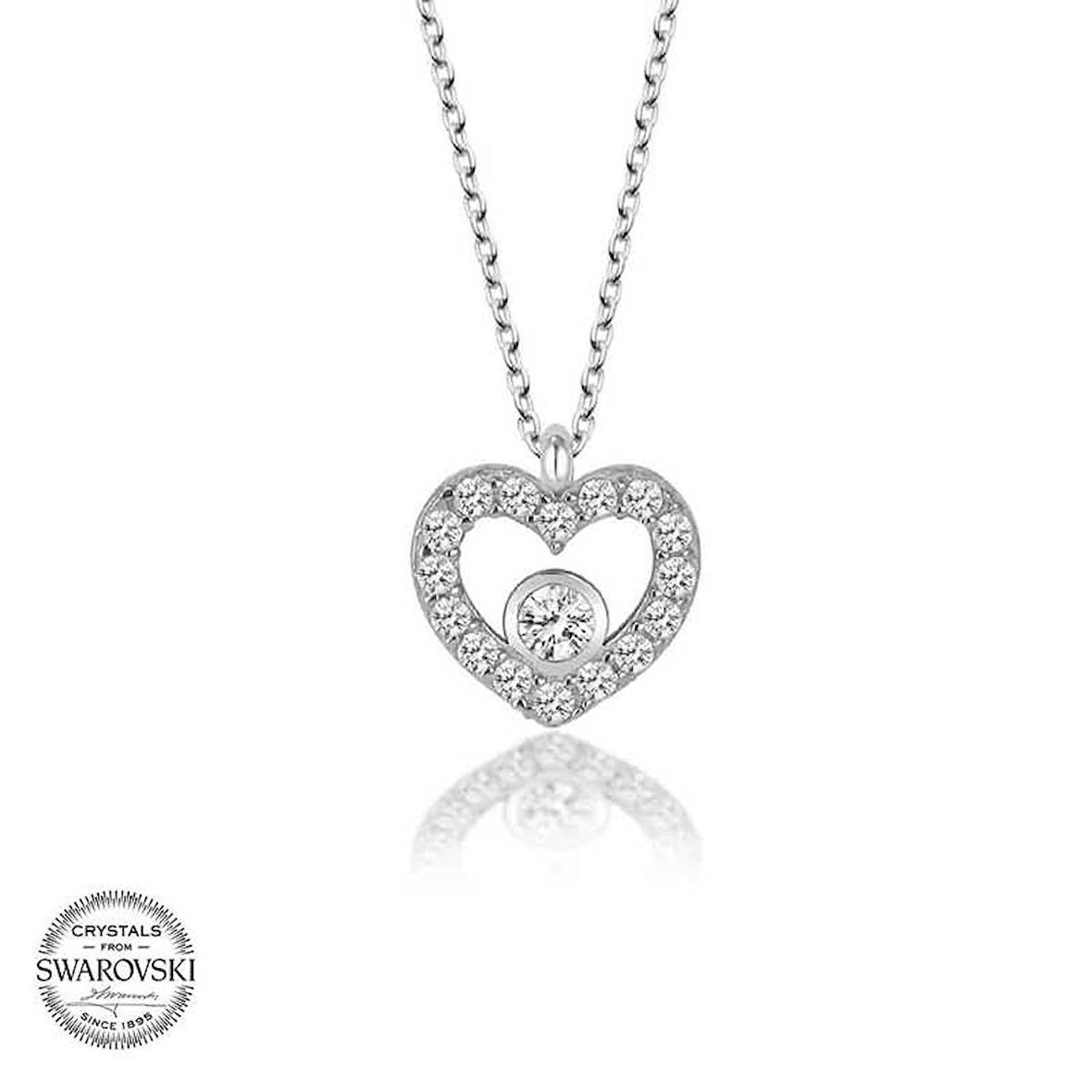 Swarovski Taşlı Gümüş Kalp Kadın Kolye