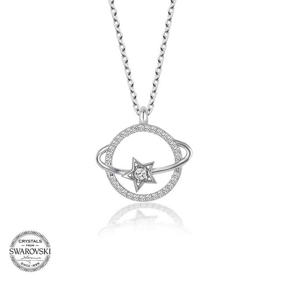 Swarovski Taşlı Gümüş Gezegen Kadın Kolye
